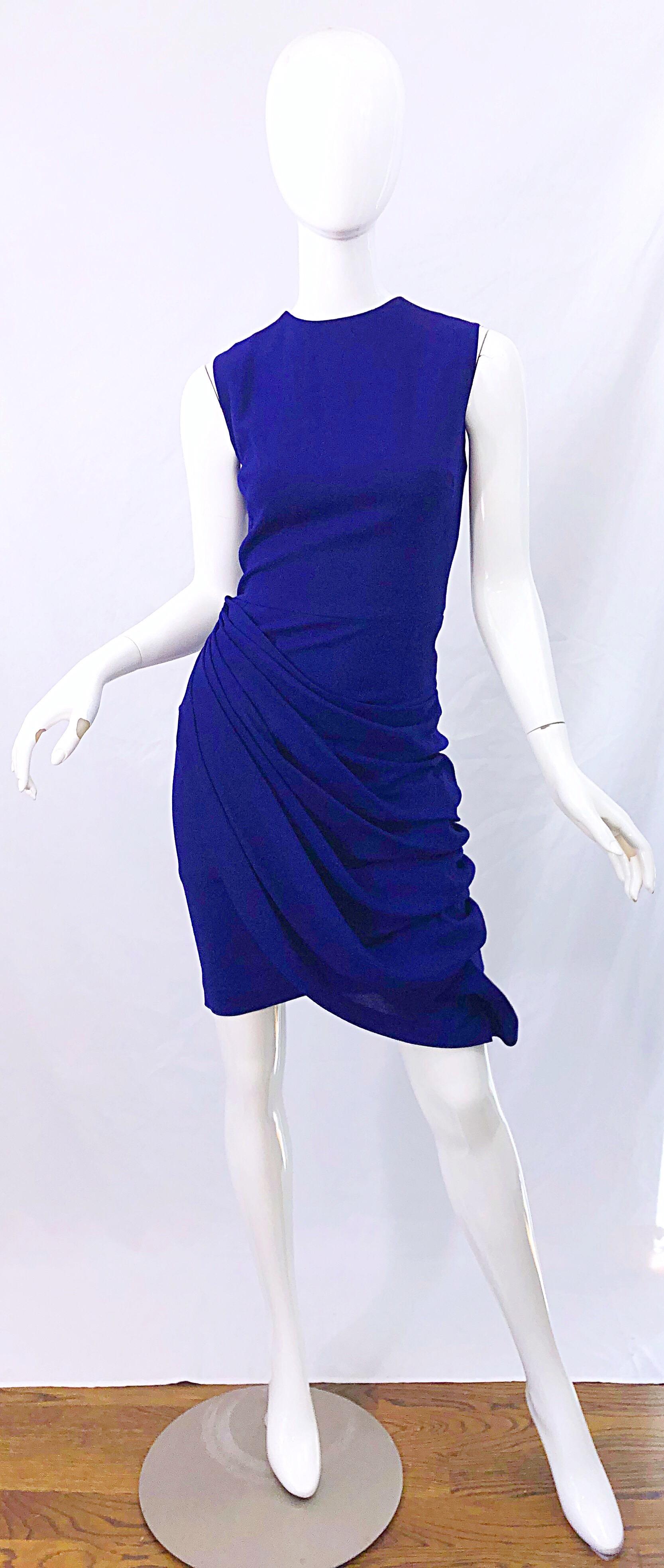 Vintage Loris Azzaro Size 42 / US 10 Purple Rhinestone Buttons Sleeveless Dress 12