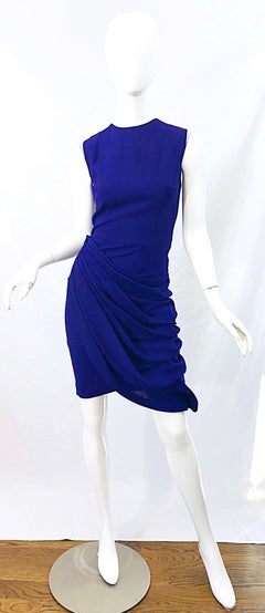 Vintage Loris Azzaro Size 42 / US 10 Purple Rhinestone Buttons Sleeveless Dress
