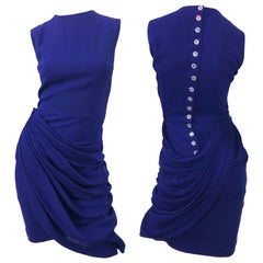 Vintage Loris Azzaro Size 42 / US 10 Purple Rhinestone Buttons Sleeveless Dress