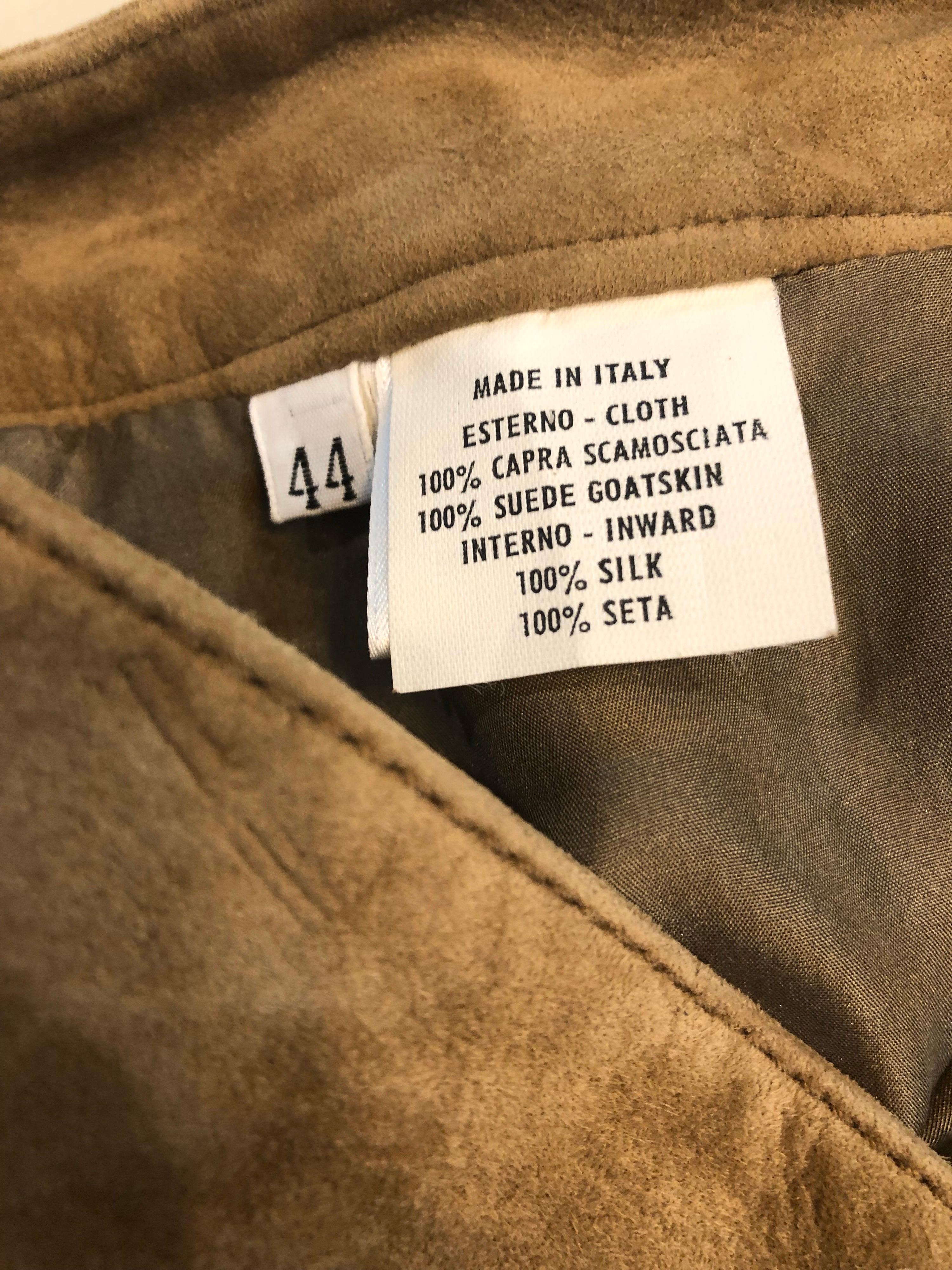 Loro Piana - Pantalon vintage taille haute en daim et cuir camel, taille 44/8, années 1990 Excellent état - En vente à San Diego, CA