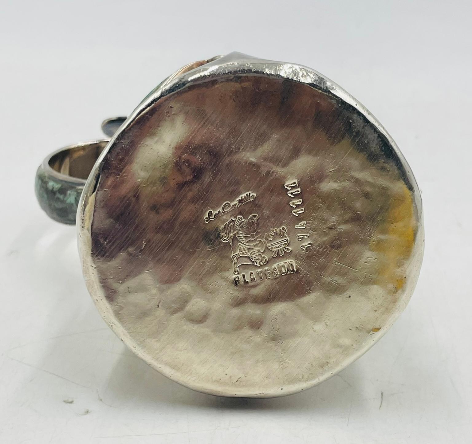 Jarra mariposa vintage de plata de Los Castillo con incrustaciones de malaquita y concha en venta 6
