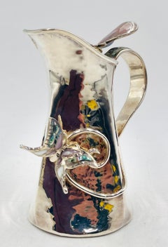 Vintage Los Castillo Silber Schmetterling Krug mit Malachit & Shell Inlay