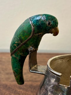 Piatto da zucchero a forma di pappagallo d'argento vintage di Los Castillo, con pietra di malachite