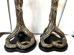 Vintage Los Castillo Style Birds Mounted on Contemporary Tree Forms Table Lamps