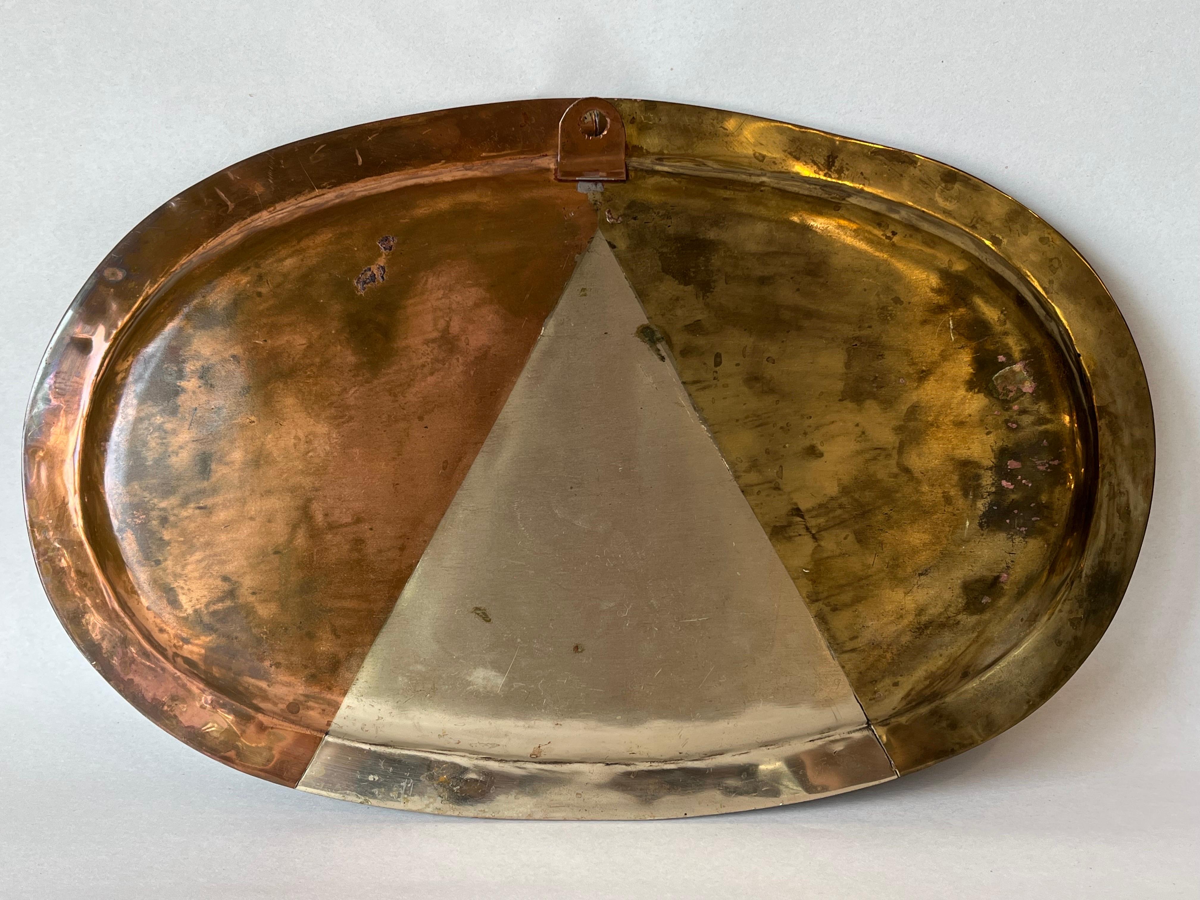 Vintage Los Castillo Style Mexican Taxco Mixed Metal and Shell Oval Shaped Tray 7