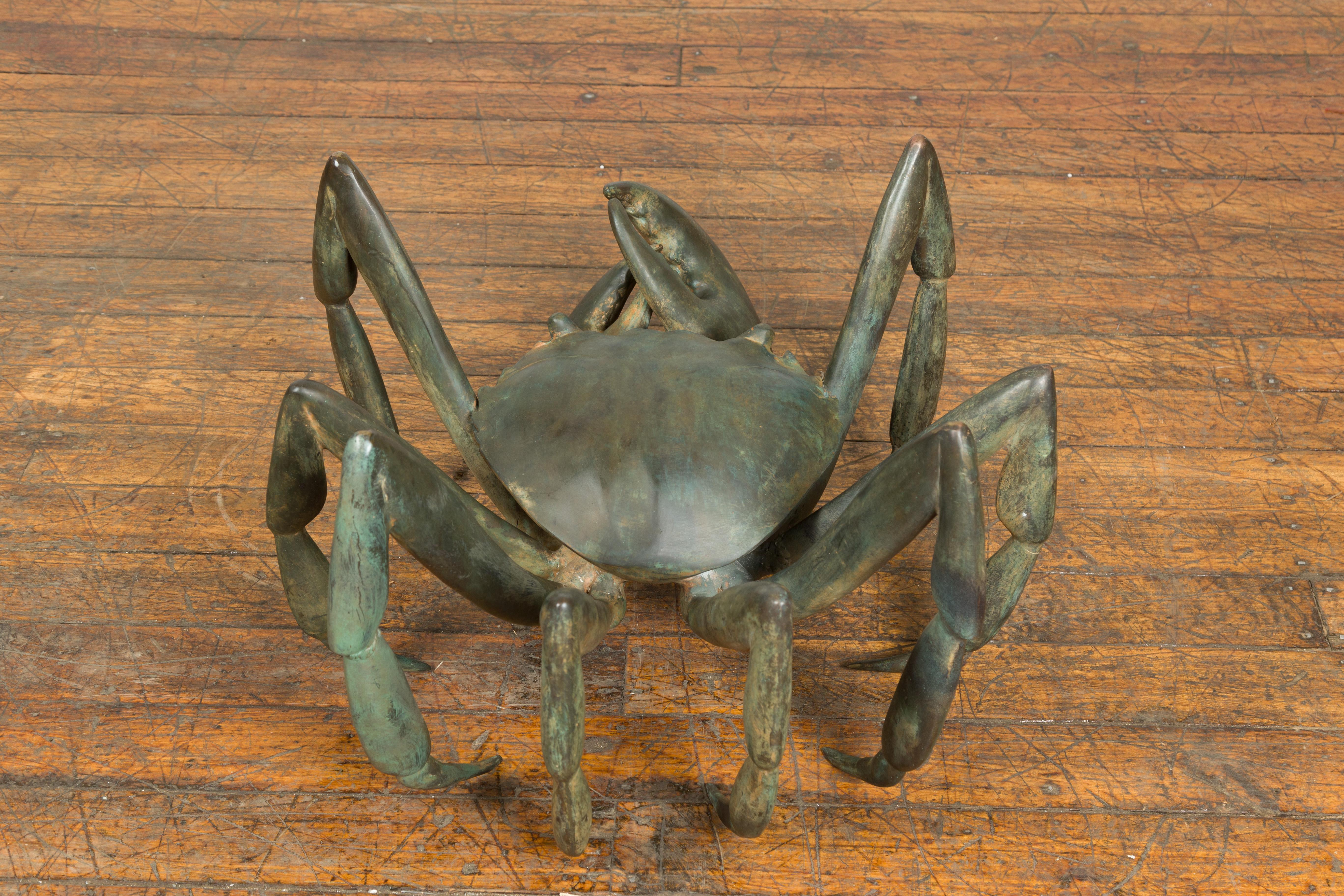 Vintage Lost Wax Cast Bronze Crab Coffee Table Base with Verdigris Patina 5