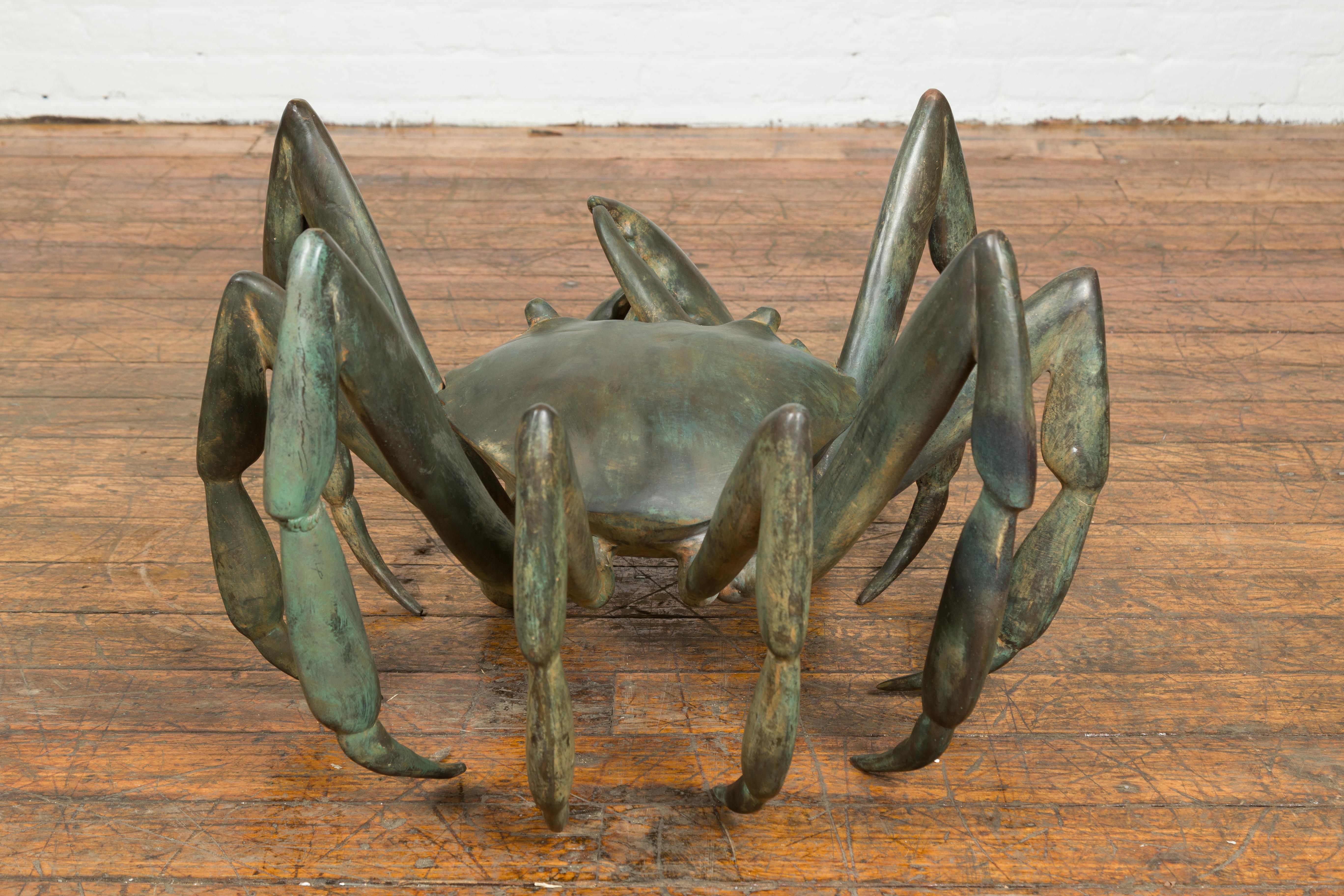 Vintage Lost Wax Cast Bronze Crab Coffee Table Base with Verdigris Patina 6