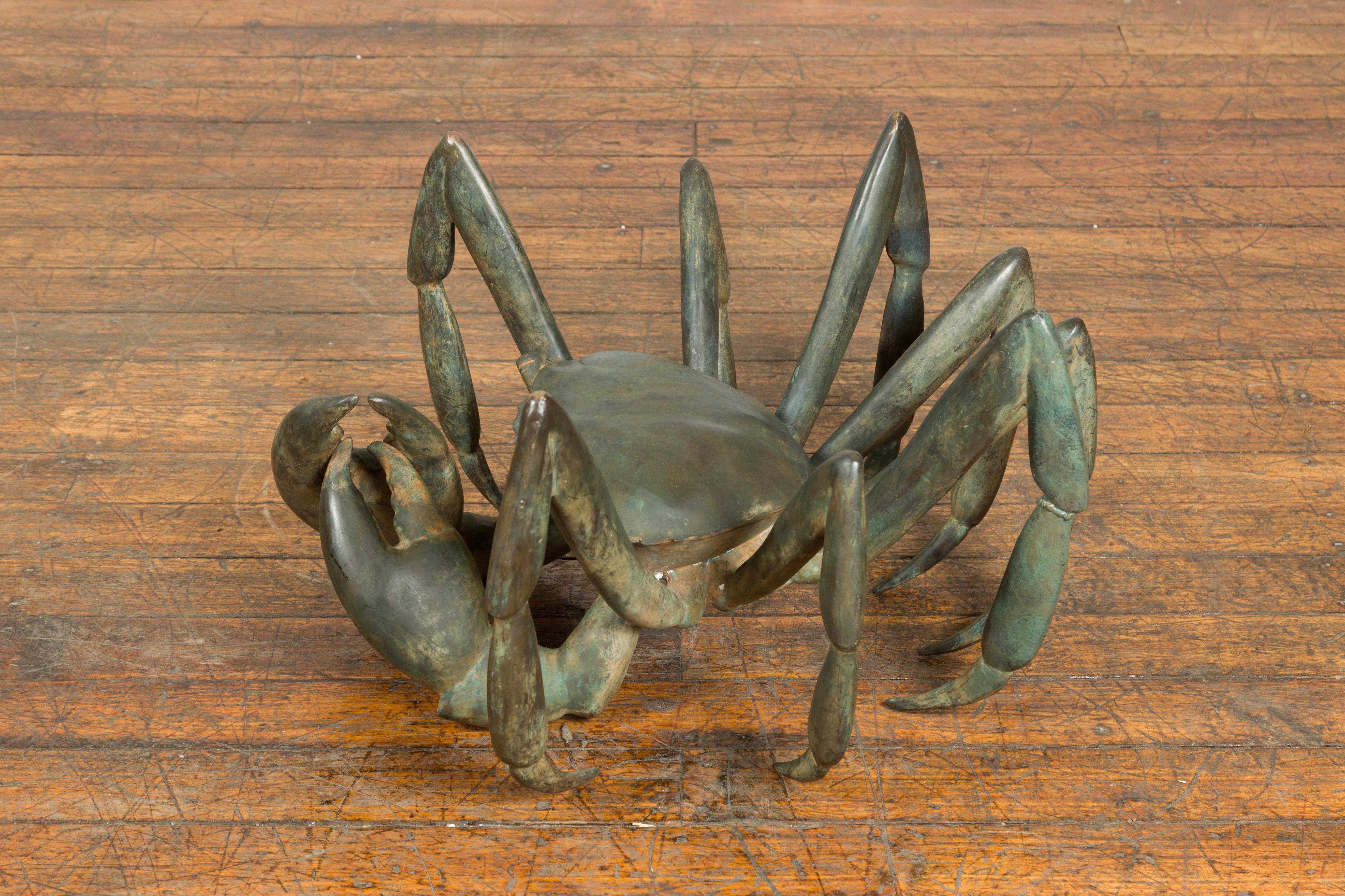 Vintage Lost Wax Cast Bronze Crab Coffee Table Base with Verdigris Patina 7