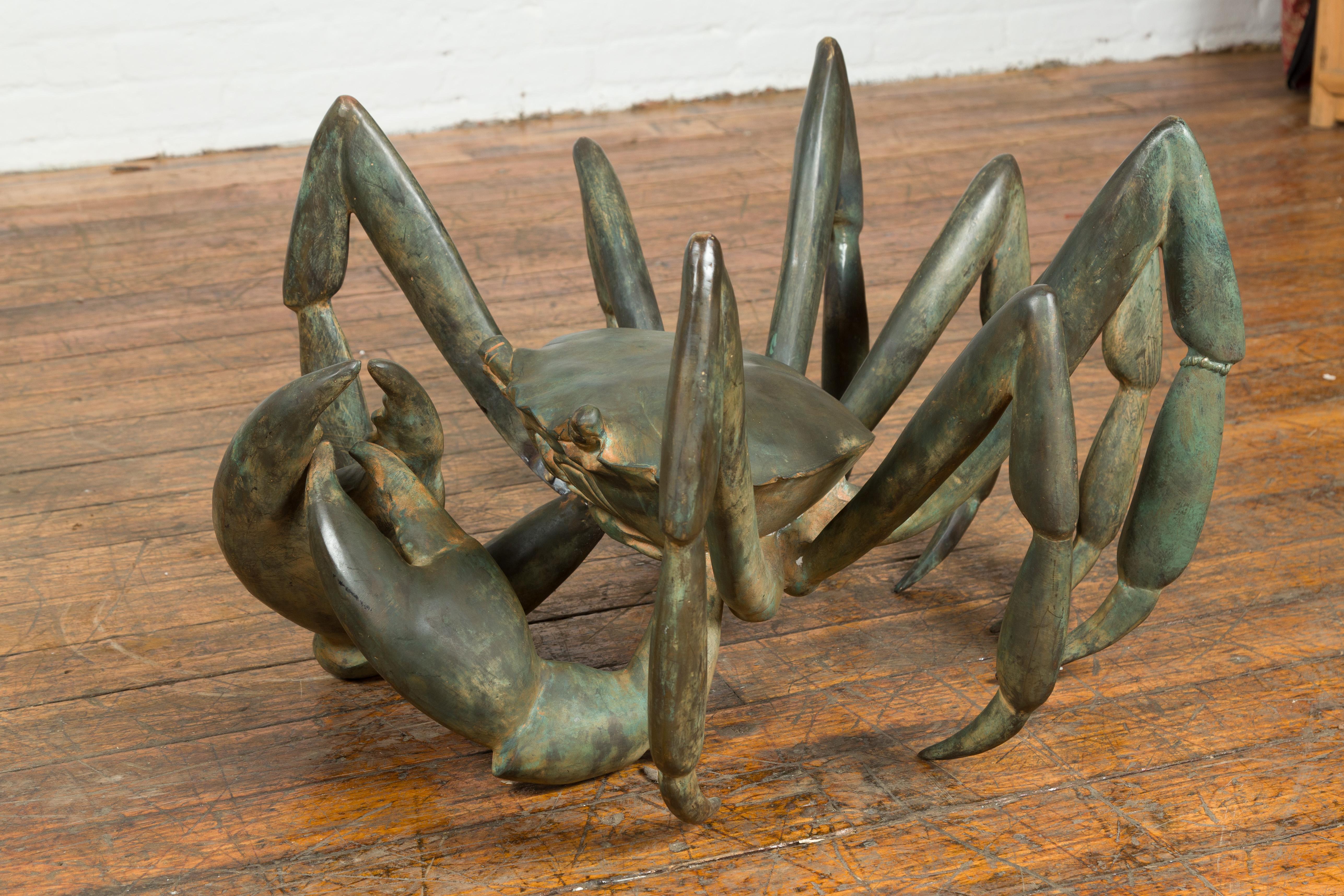 Vintage Lost Wax Cast Bronze Crab Coffee Table Base with Verdigris Patina 8
