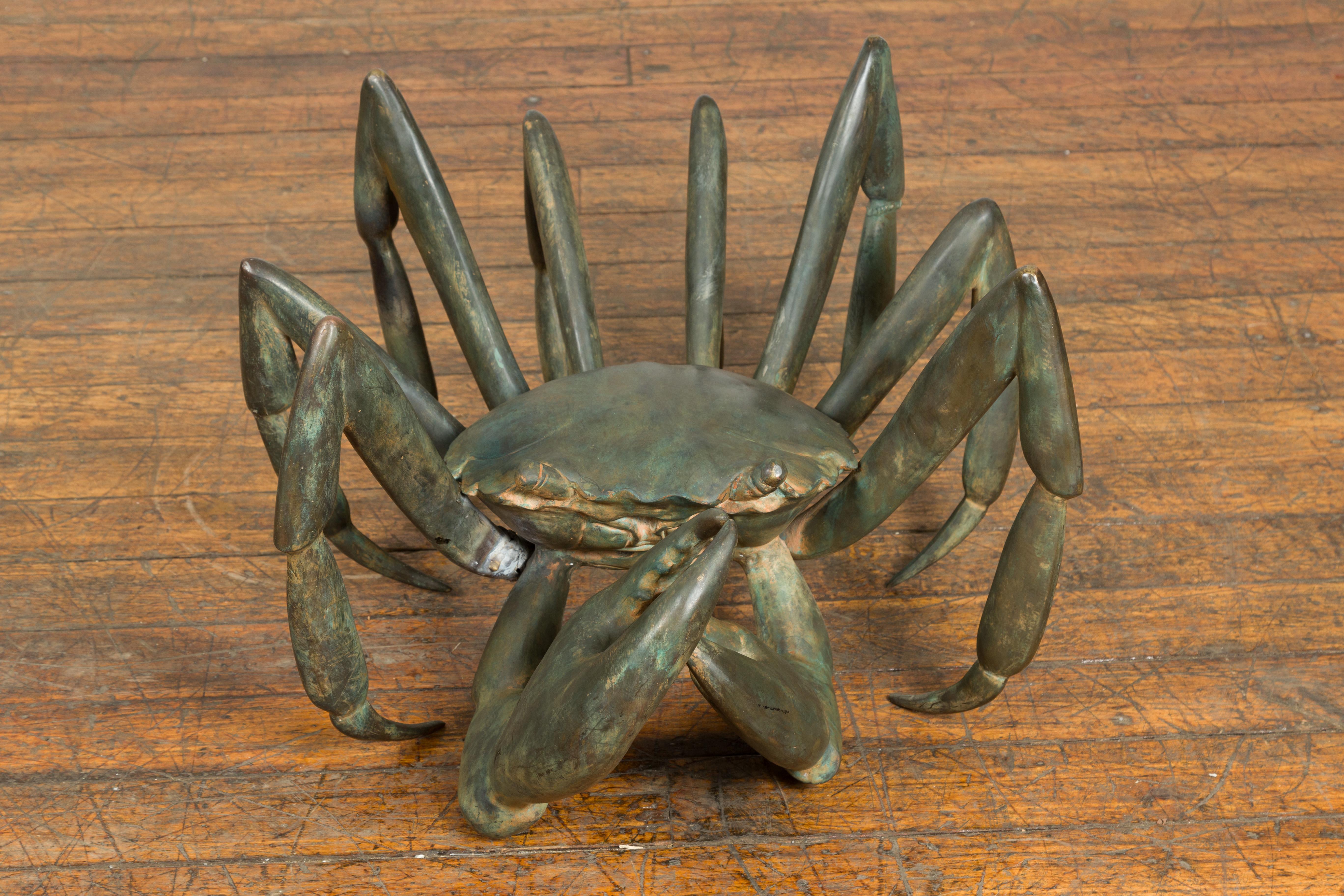 Vintage Lost Wax Cast Bronze Crab Coffee Table Base with Verdigris Patina 10
