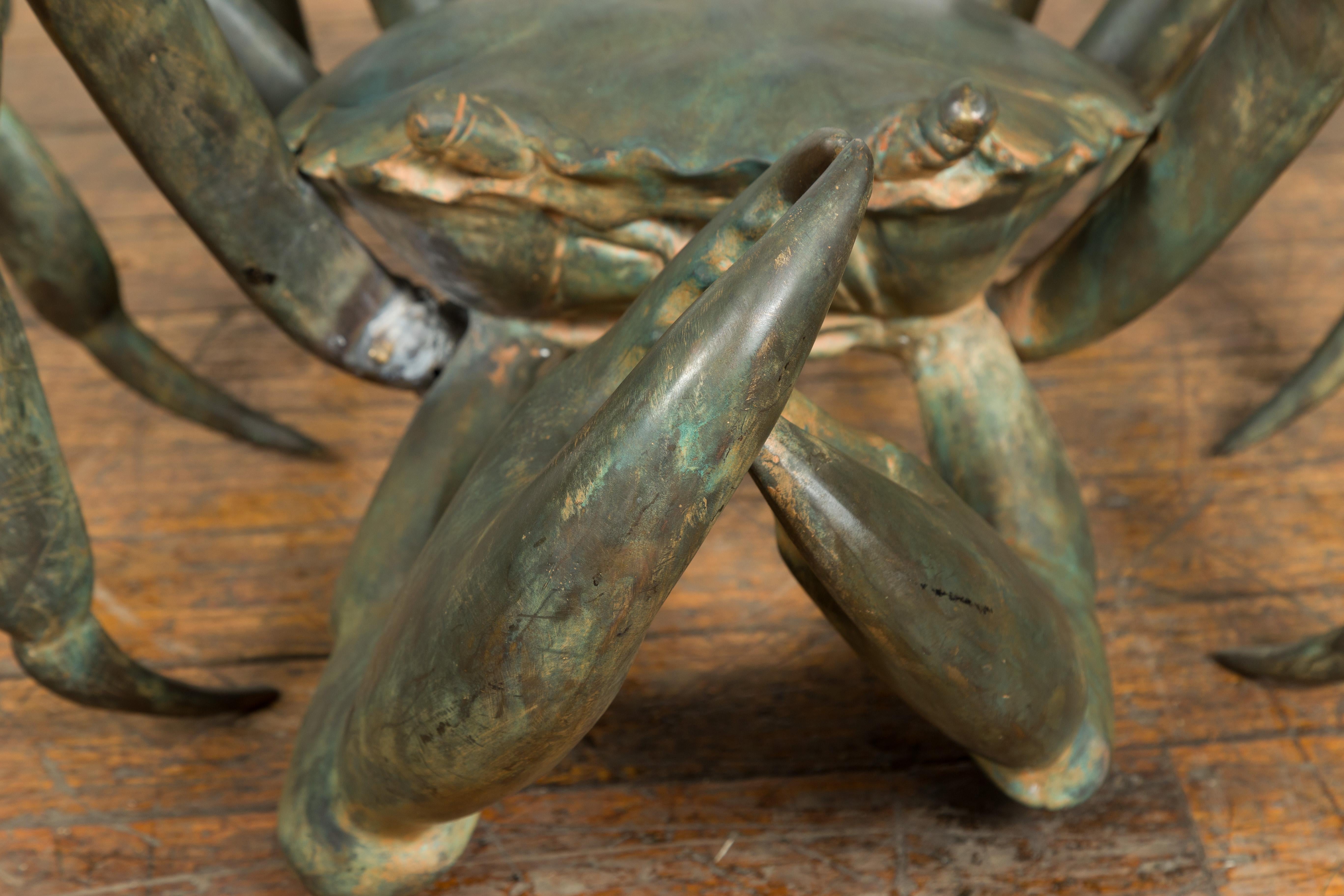 Vintage Lost Wax Cast Bronze Crab Coffee Table Base with Verdigris Patina In Good Condition In Yonkers, NY
