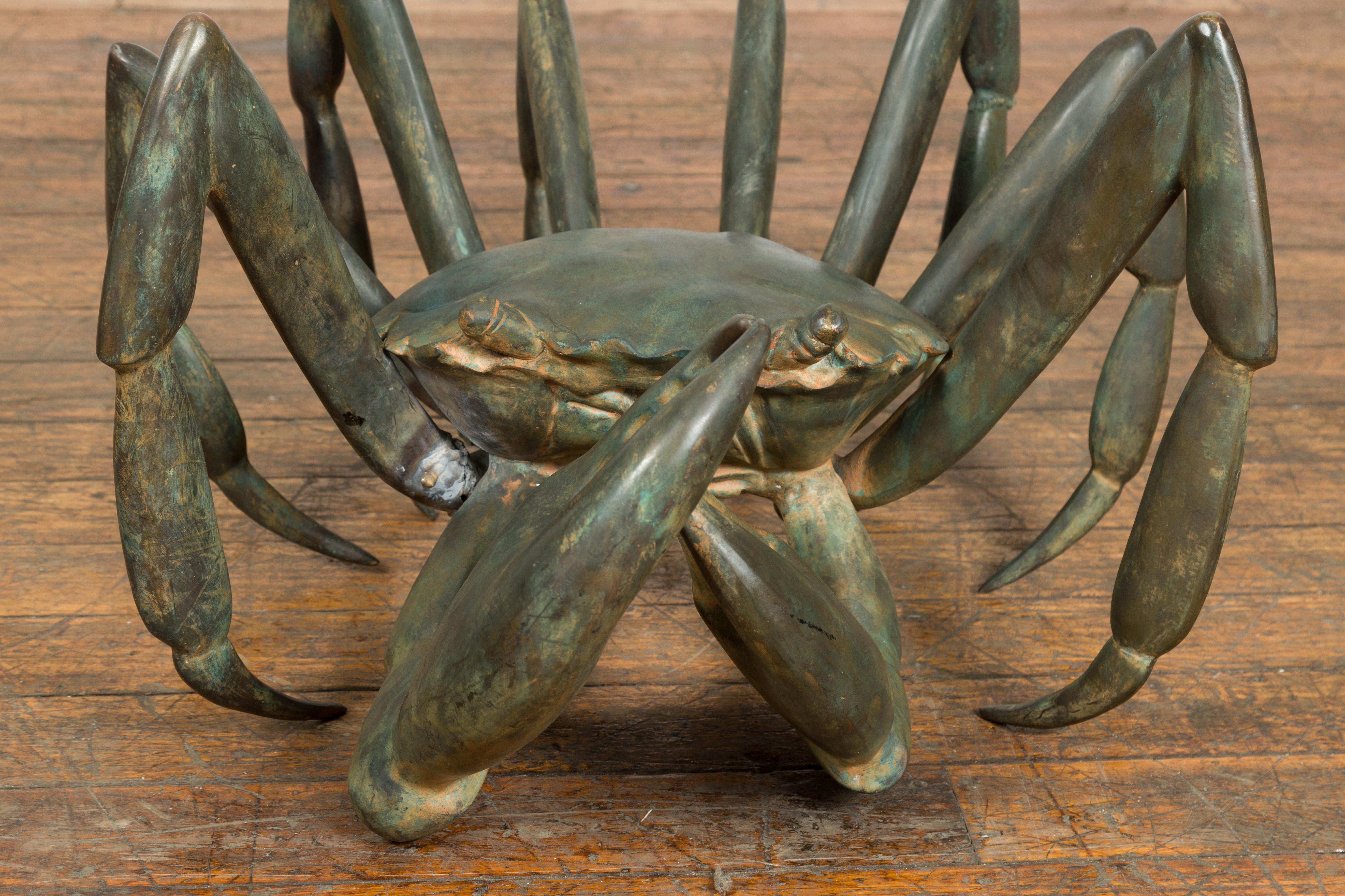 20th Century Vintage Lost Wax Cast Bronze Crab Coffee Table Base with Verdigris Patina