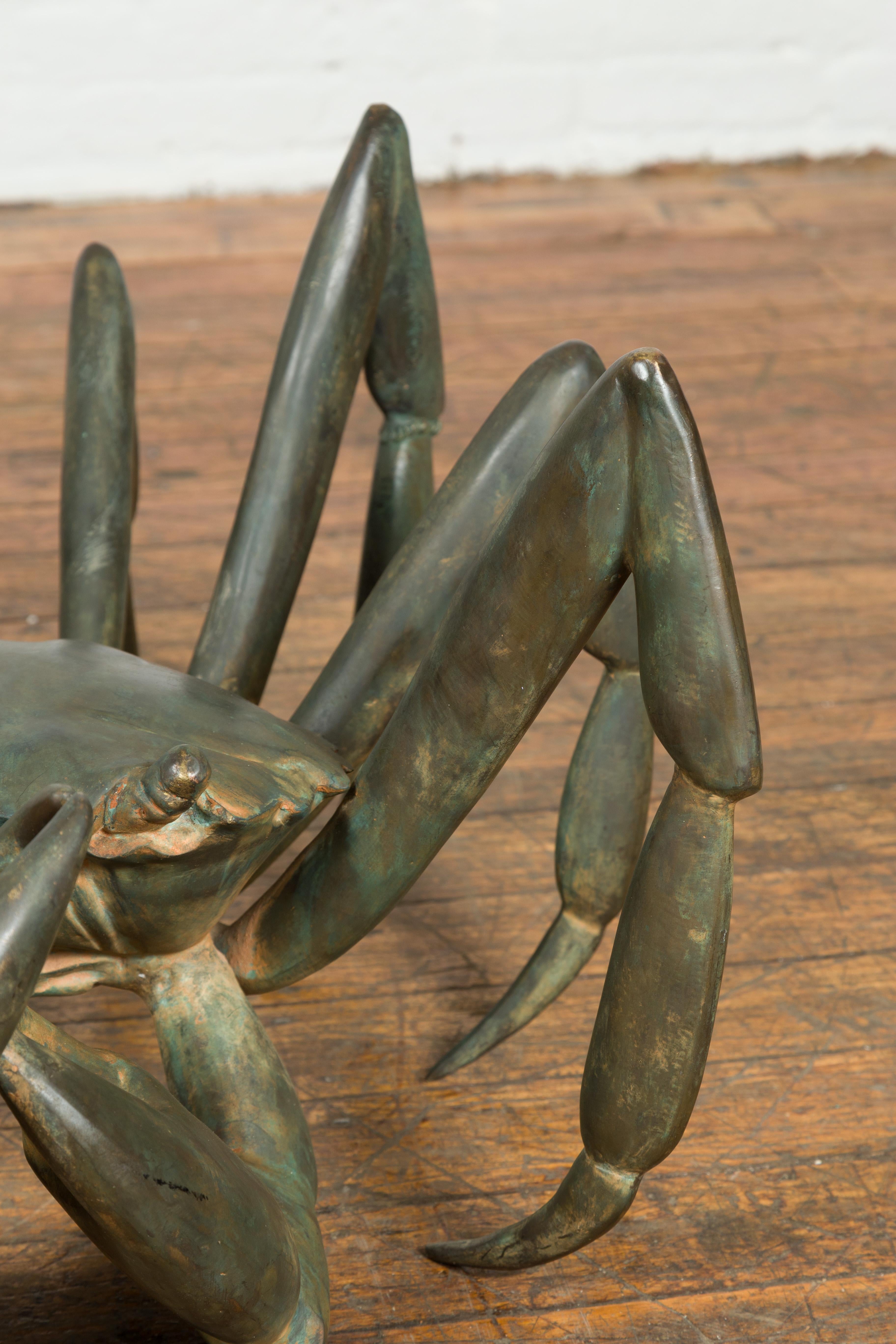 Vintage Lost Wax Cast Bronze Crab Coffee Table Base with Verdigris Patina 1