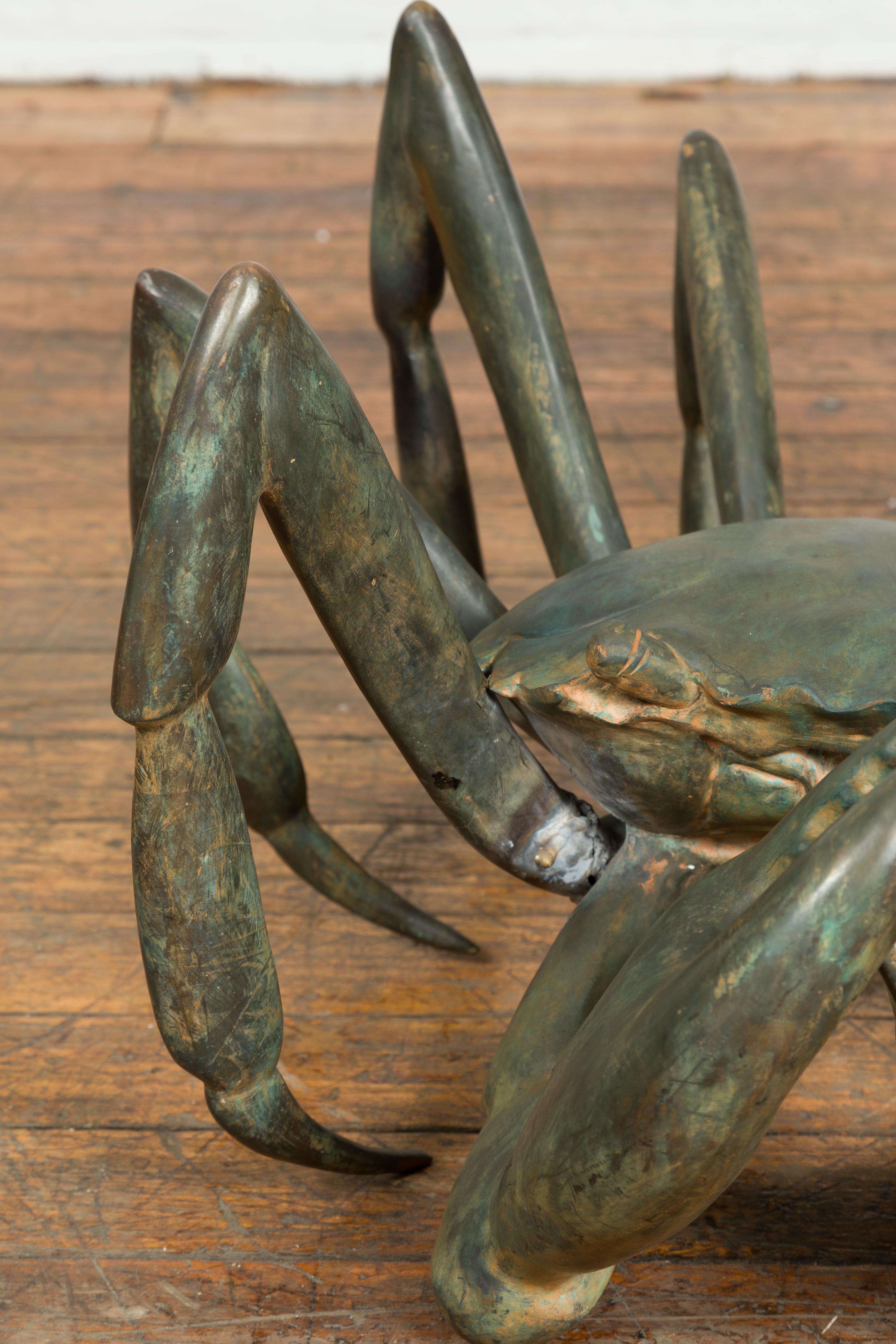 Vintage Lost Wax Cast Bronze Crab Coffee Table Base with Verdigris Patina 2