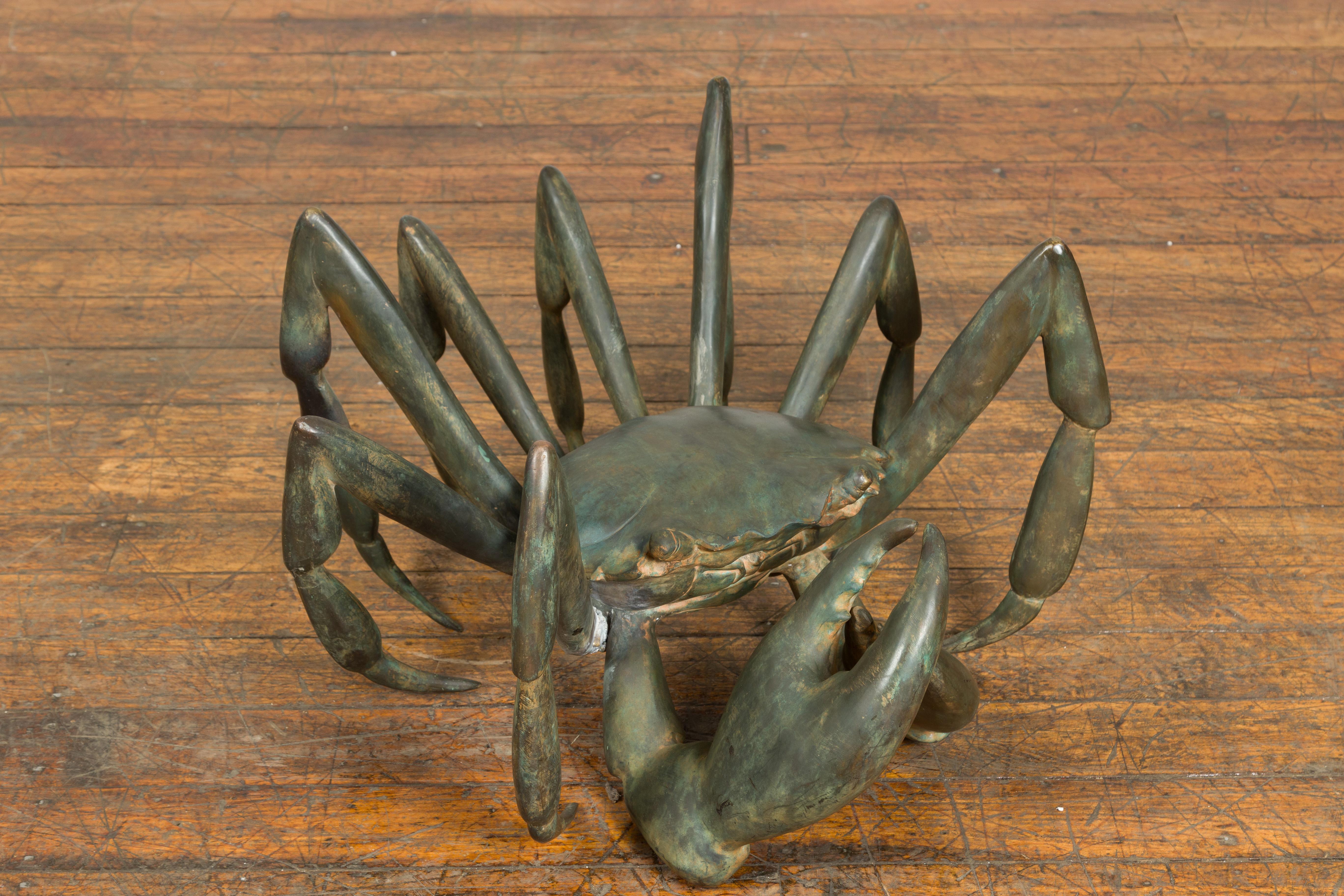 Vintage Lost Wax Cast Bronze Crab Coffee Table Base with Verdigris Patina 3