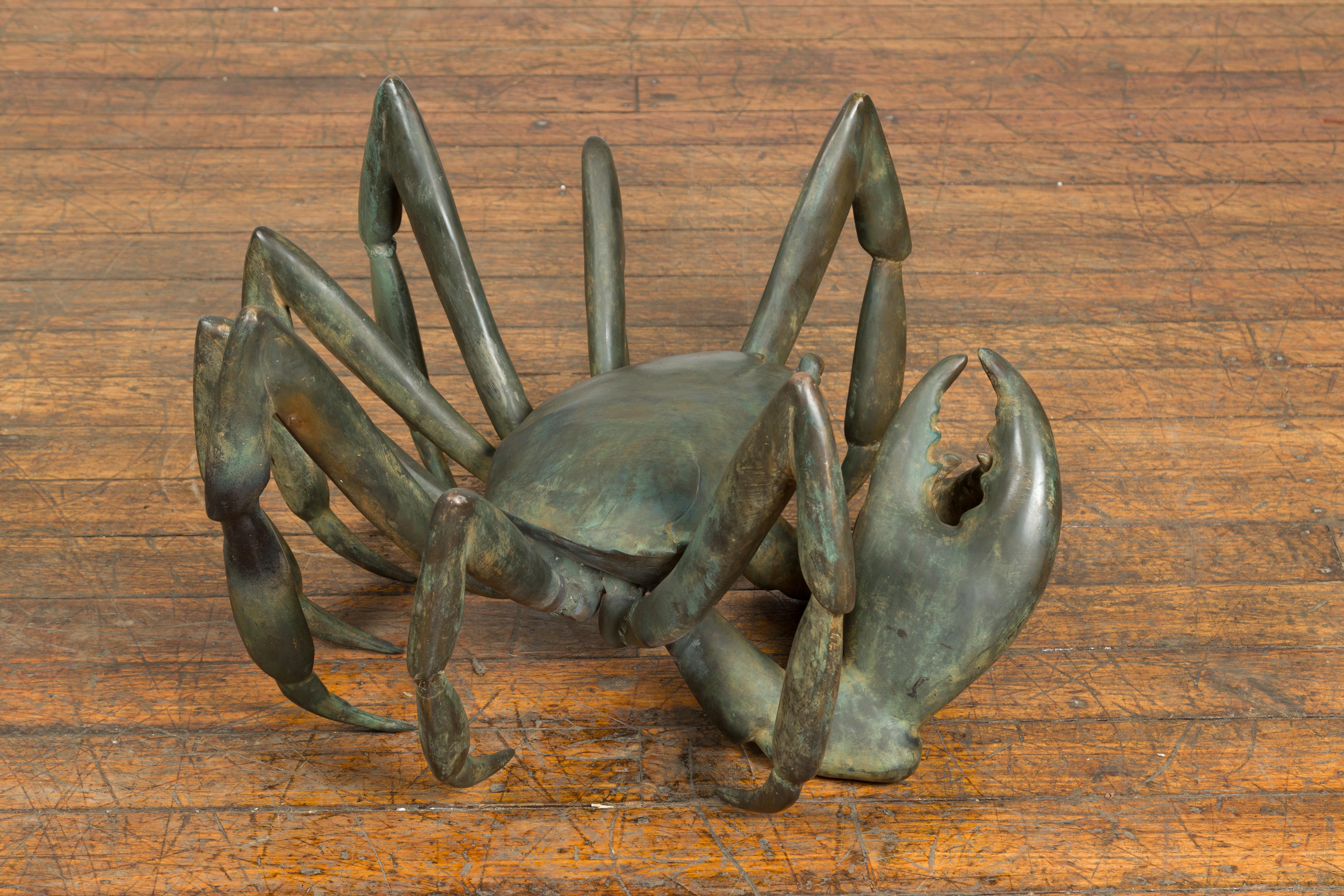 Vintage Lost Wax Cast Bronze Crab Coffee Table Base with Verdigris Patina 4