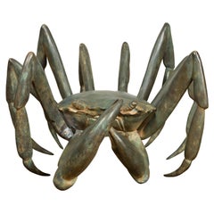 Vintage Lost Wax Cast Bronze Crab Coffee Table Base with Verdigris Patina