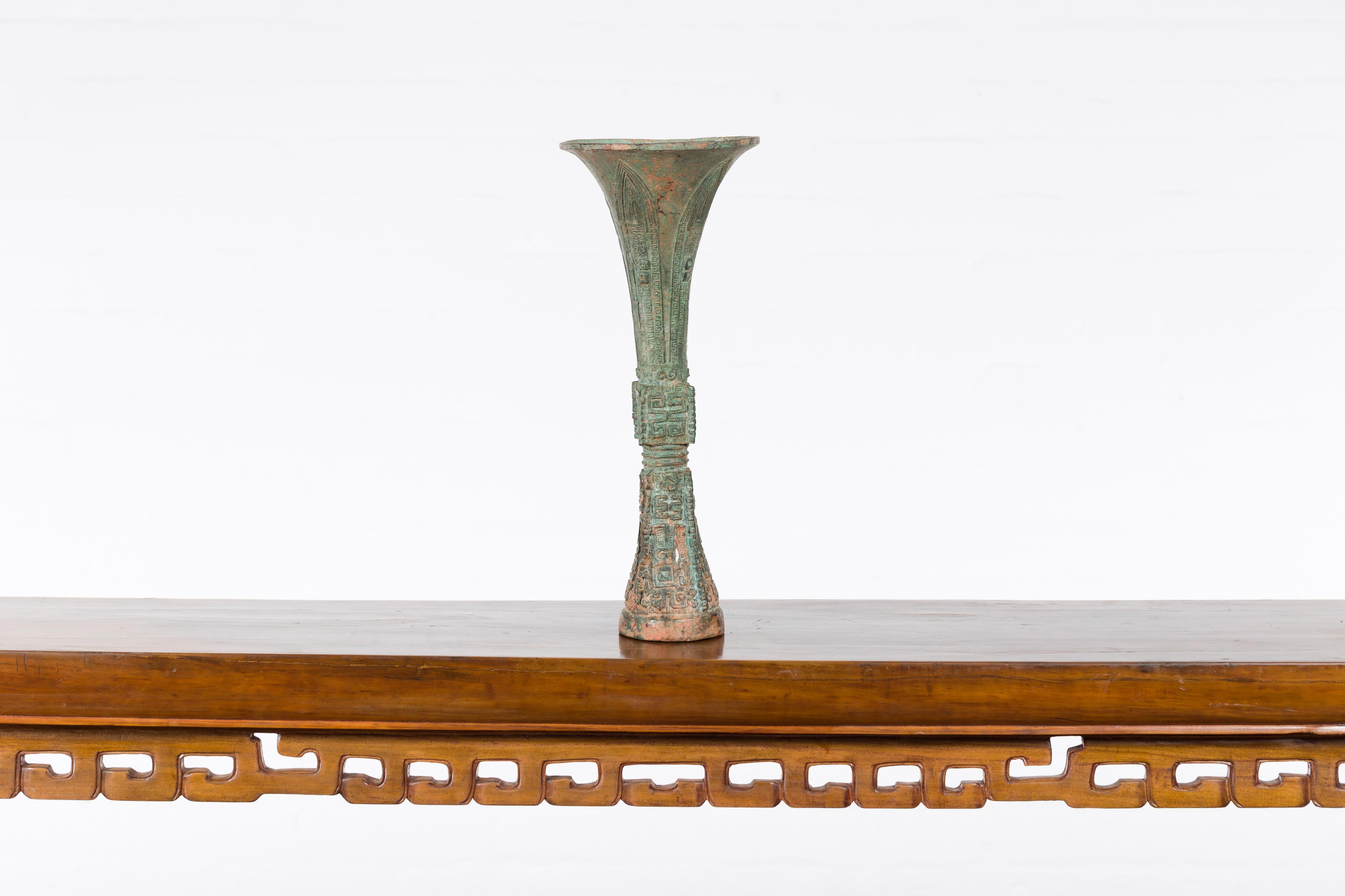 Bronze Flute Shaped Han Dynasty Ceremonial Vessel For Sale 6