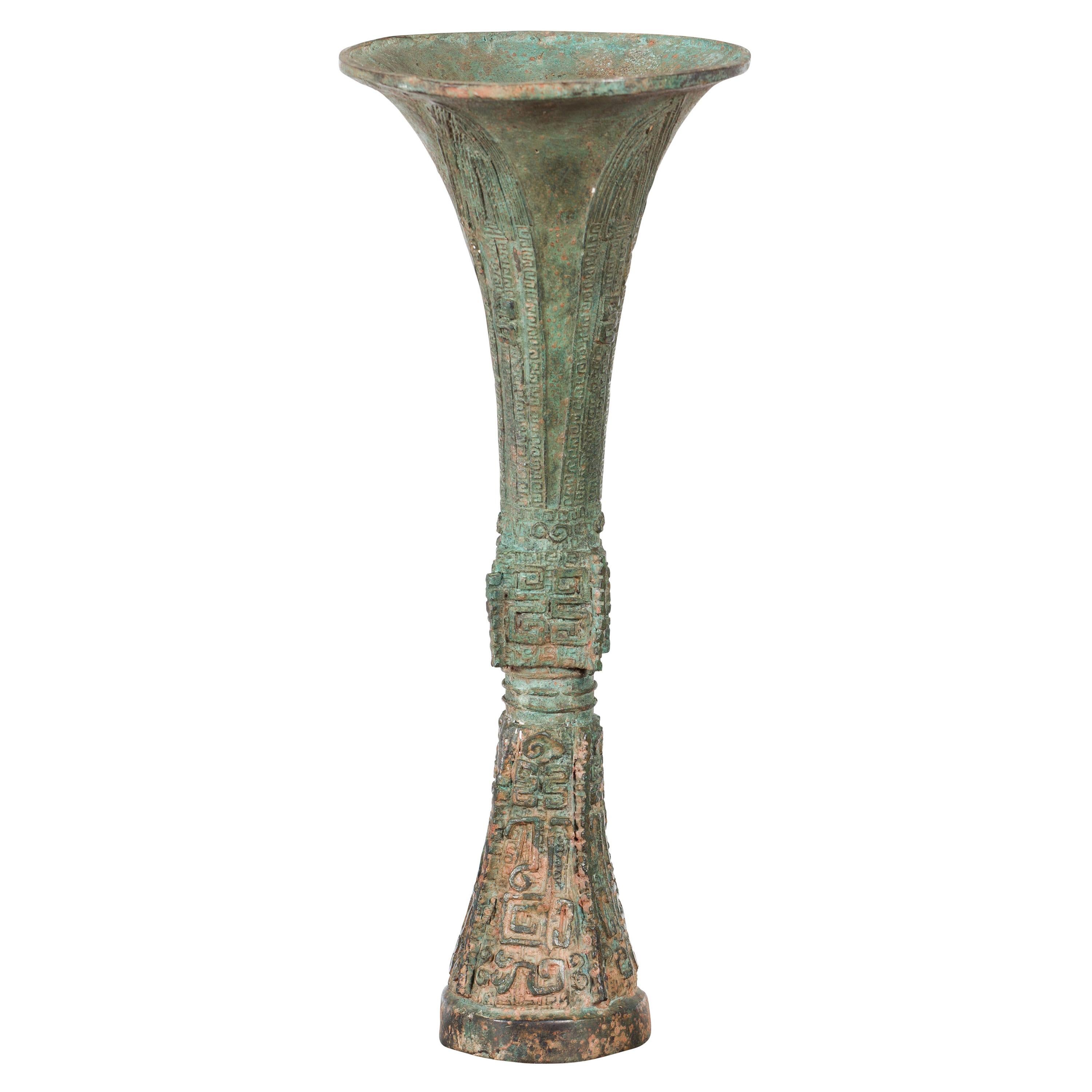 Bronze Flute Shaped Han Dynasty Ceremonial Vessel For Sale