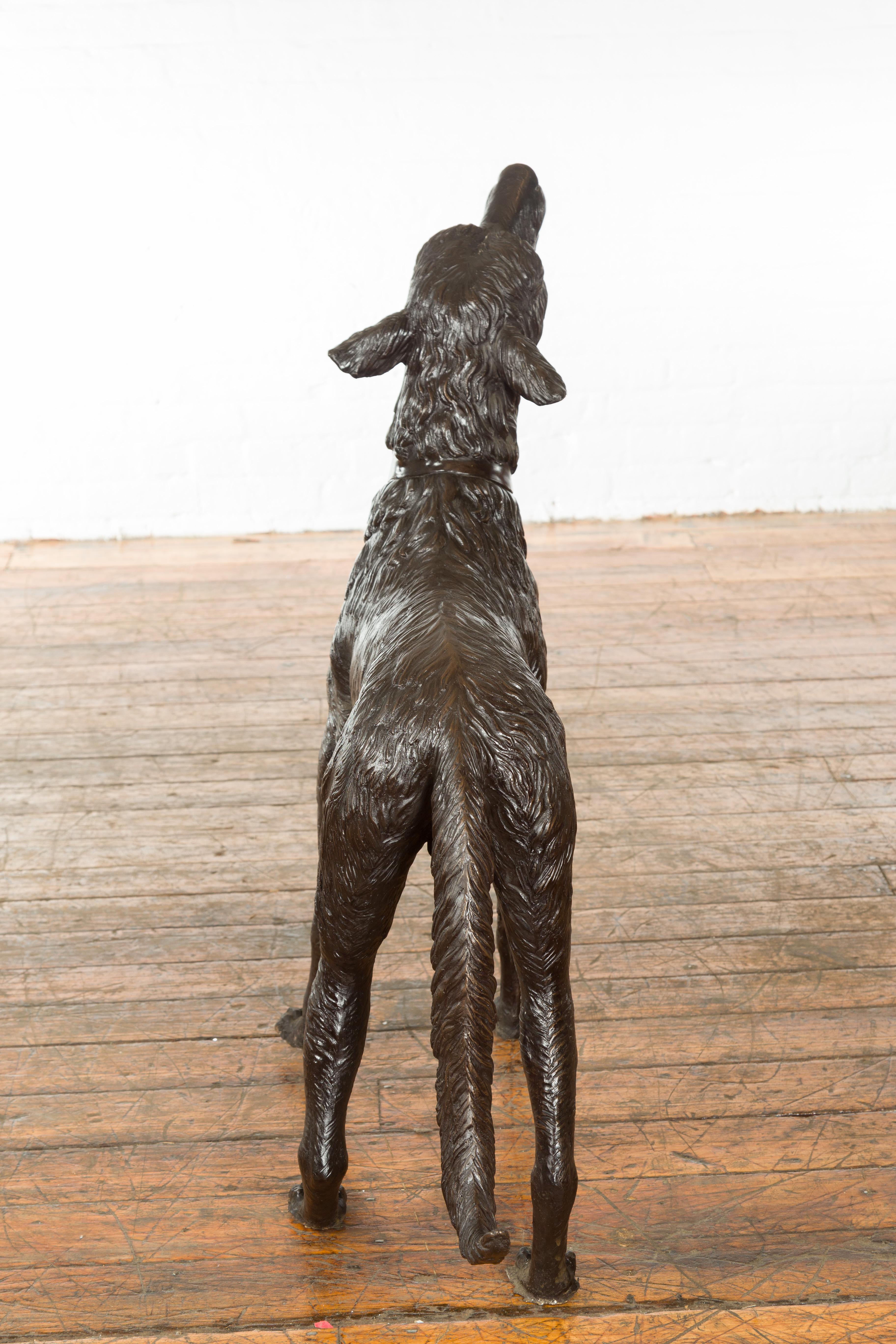 Vintage Lost Wax Cast Bronze Sculpture of a Howling Dog with Textured Patina For Sale 5