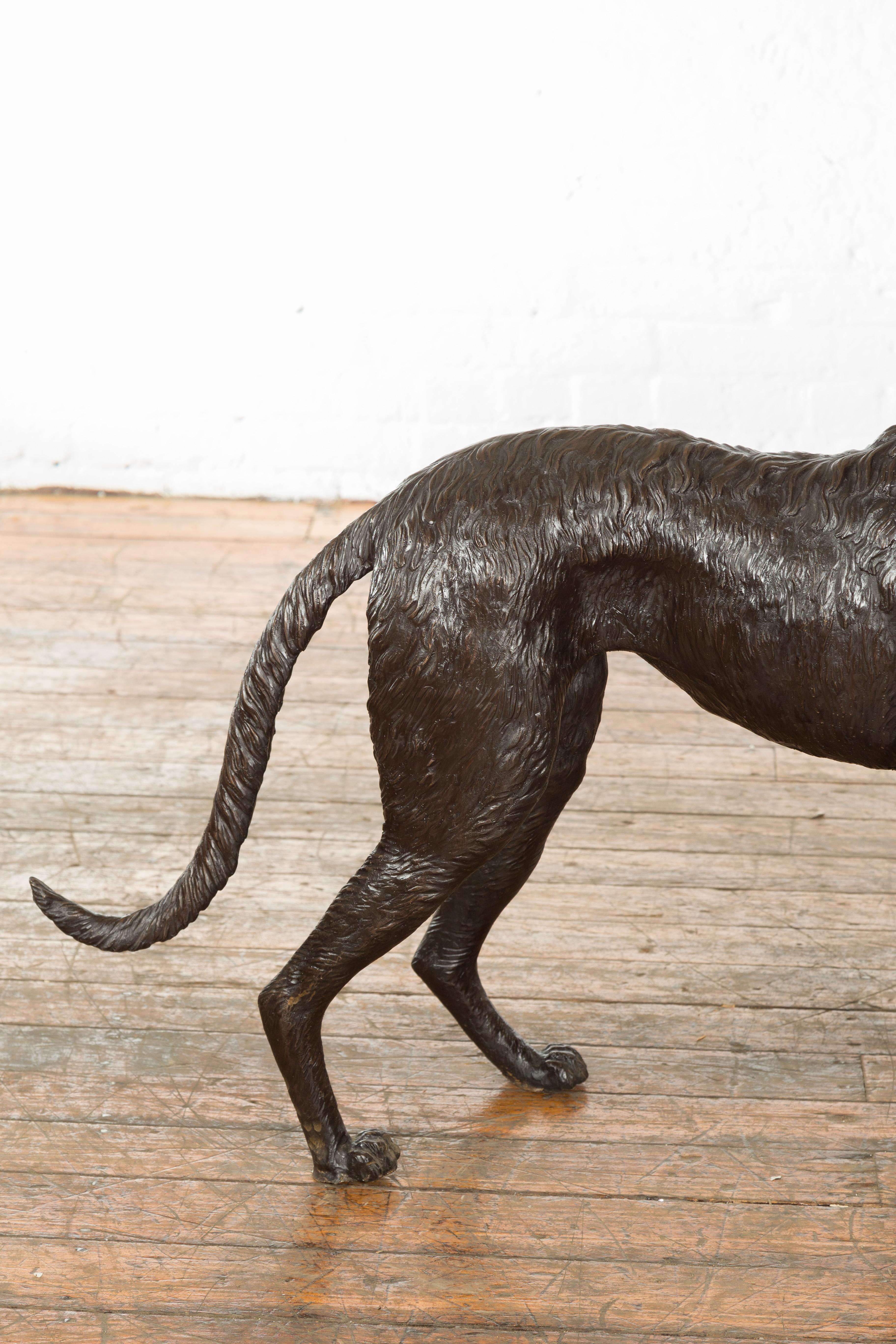 Vintage Lost Wax Cast Bronze Sculpture of a Howling Dog with Textured Patina For Sale 1