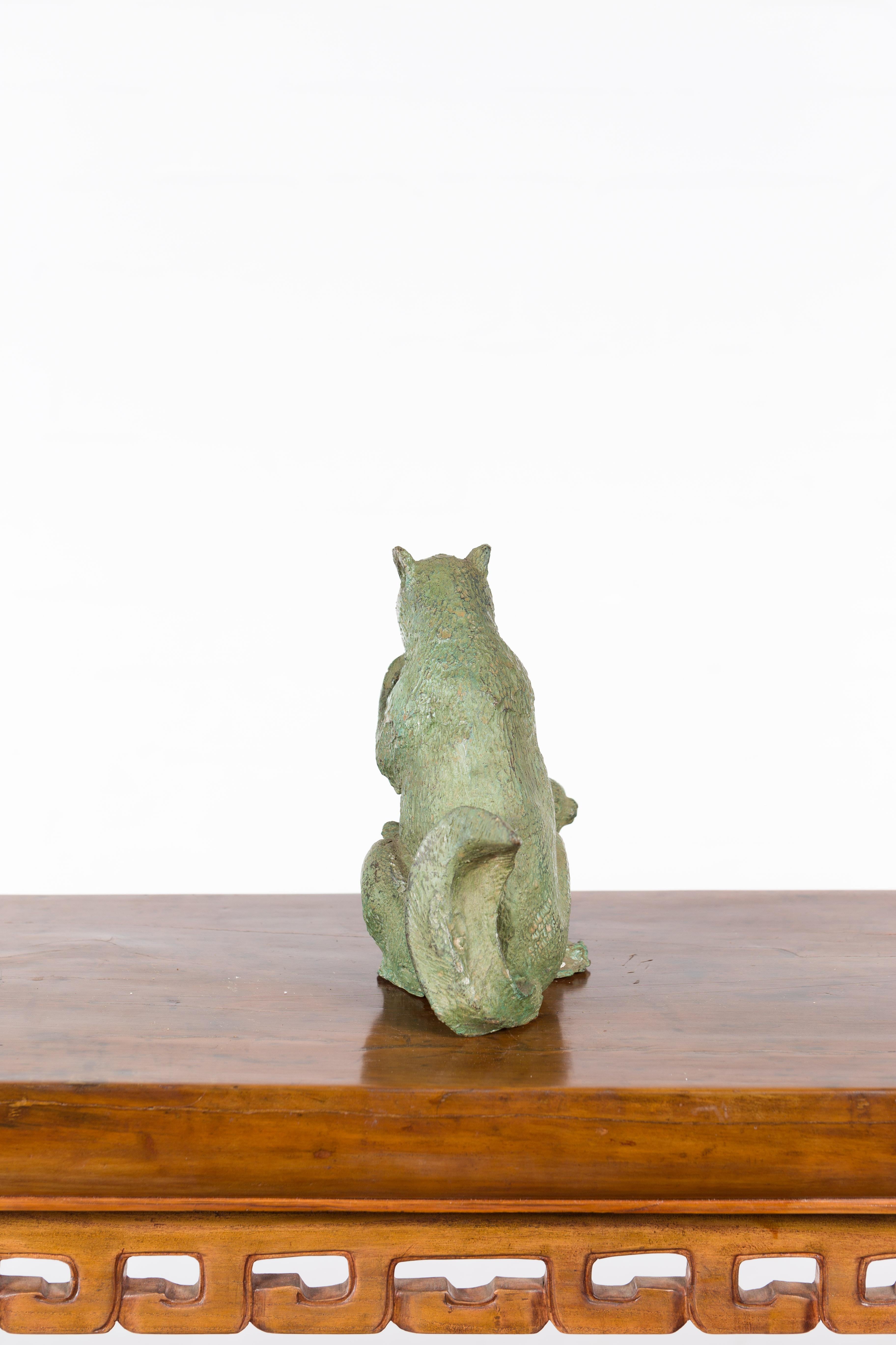 Vintage Lost Wax Cast Bronze Squirrel Family Sculpture with Verde Patina For Sale 7