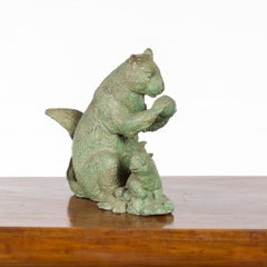 Vintage Lost Wax Cast Bronze Squirrel Family Sculpture with Verde Patina
