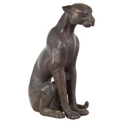 Retro Lost Wax Cast Bronze Statue of a Sitting Cat with Bronze Patina