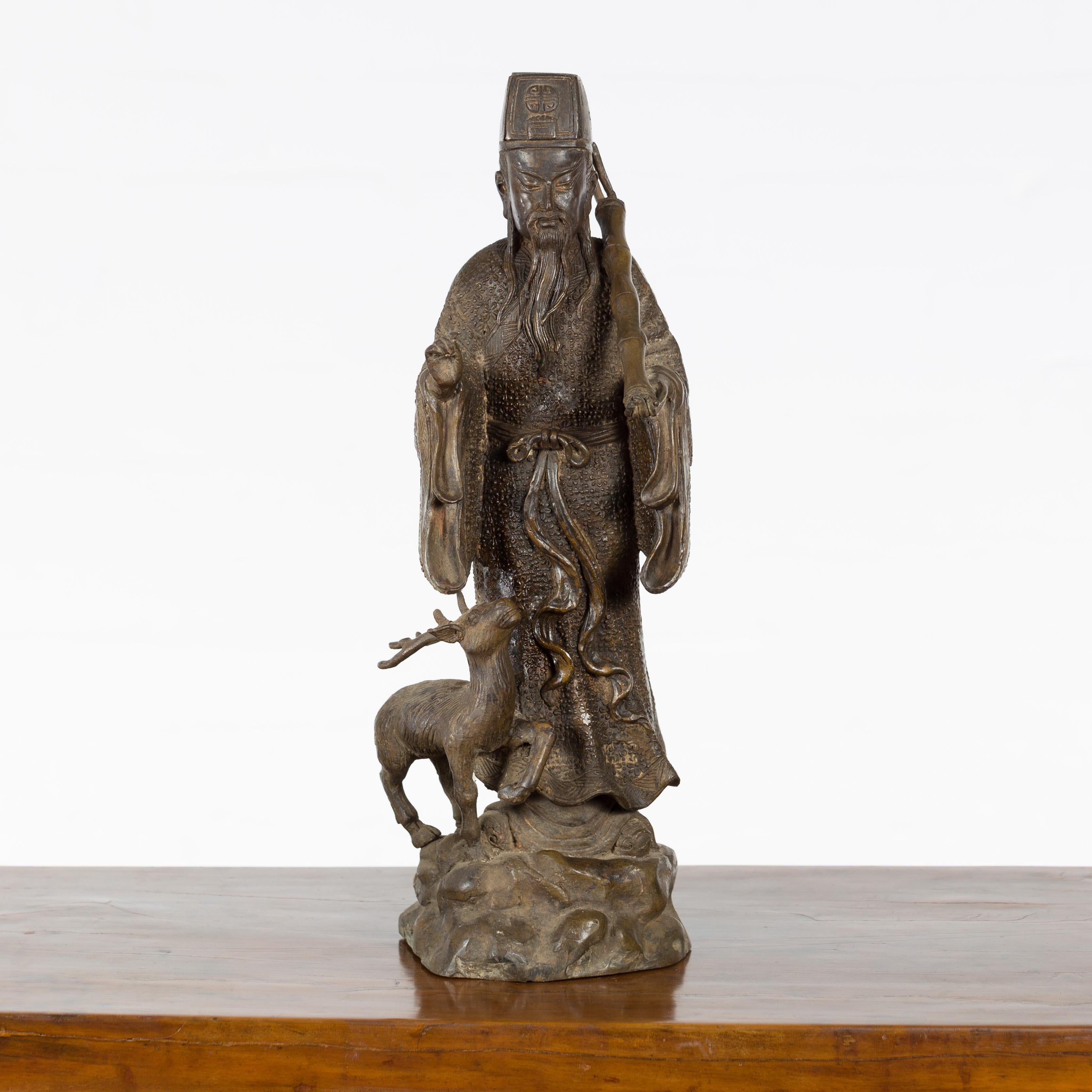 Vintage Lost Wax Cast Bronze Statuette of a Chinese Ancestral Figure In Good Condition For Sale In Yonkers, NY