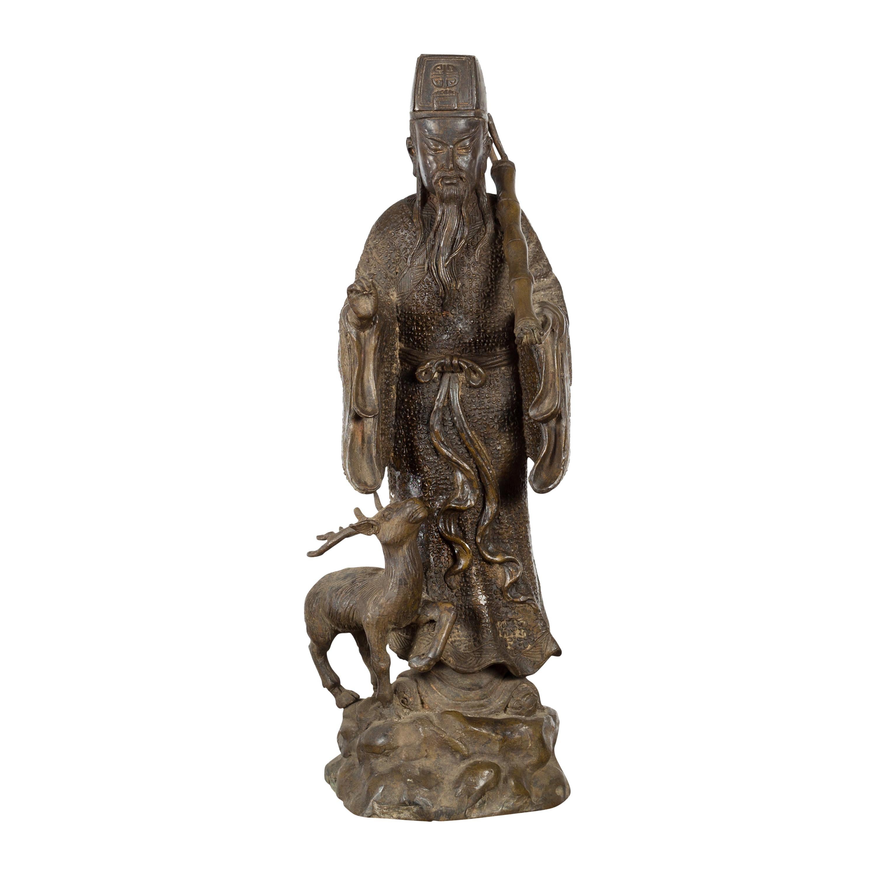 Statuette vintage en bronze coulé à la cire perdue d'une figure ancestrale chinoise