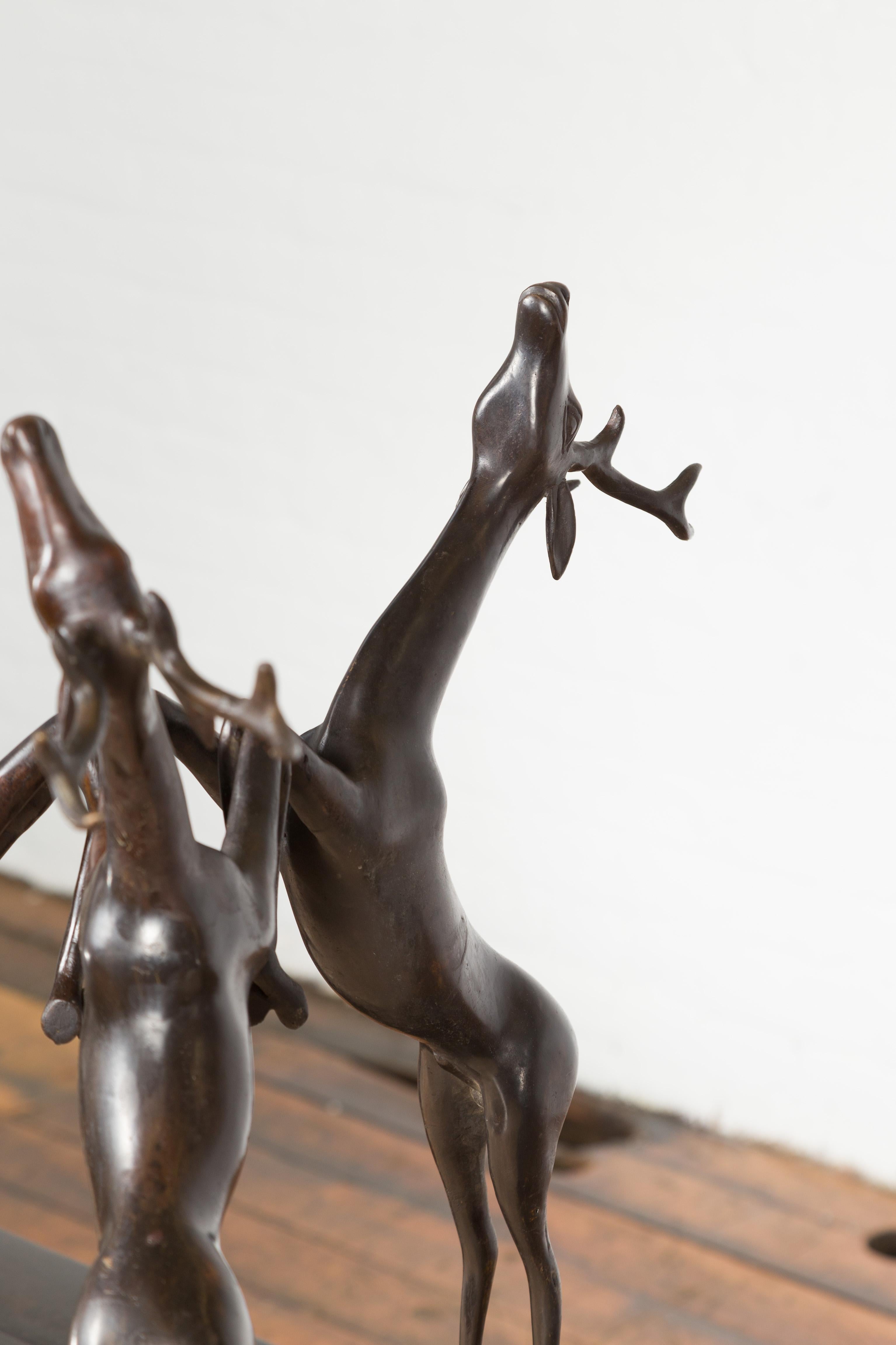 Vintage Lost Wax Cast Bronze Triple Deer Low Table Base with Dark Bronze Patina For Sale 7