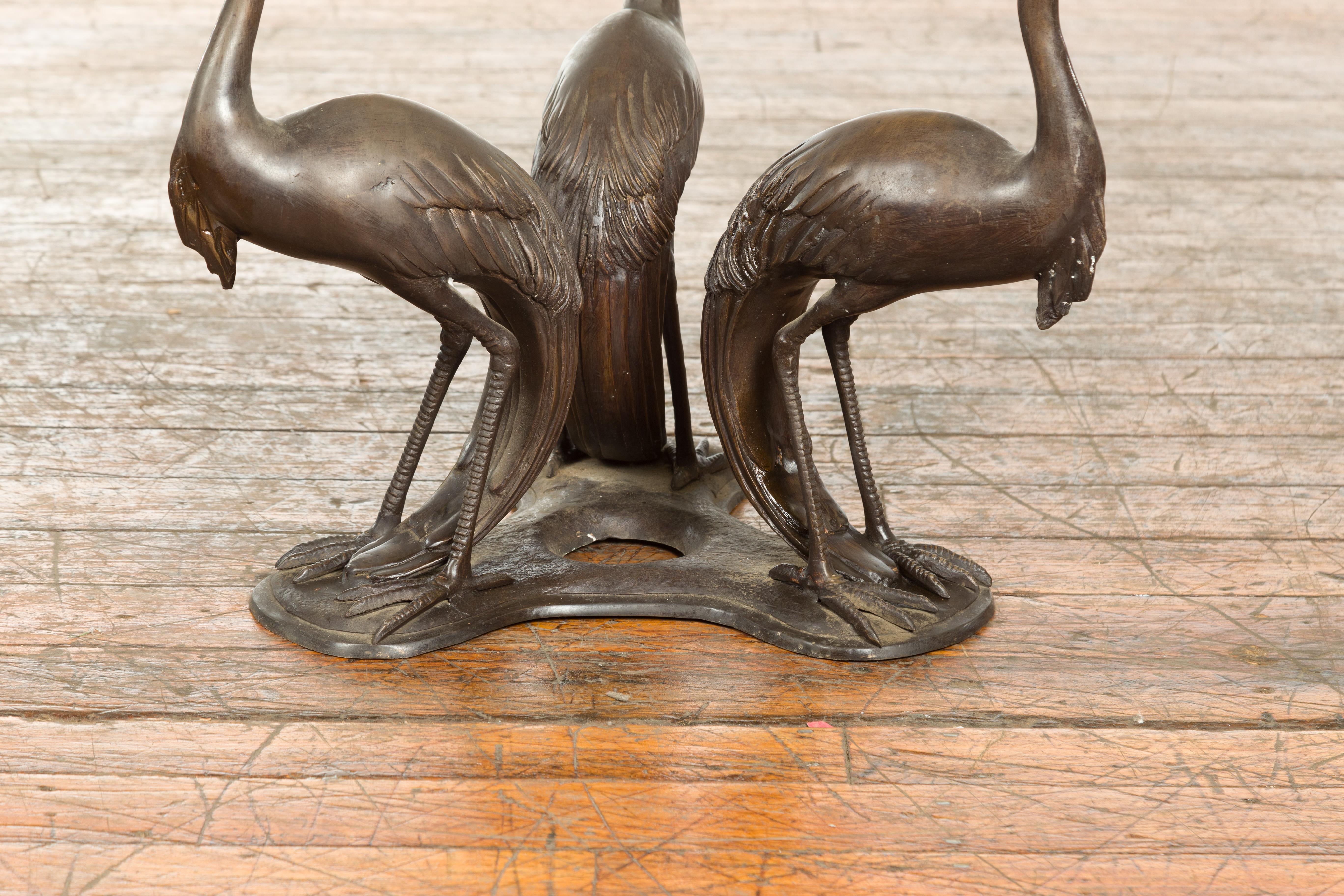 Vintage Lost Wax Cast Bronze Triple Heron Coffee Table Base with Dark Patina For Sale 5