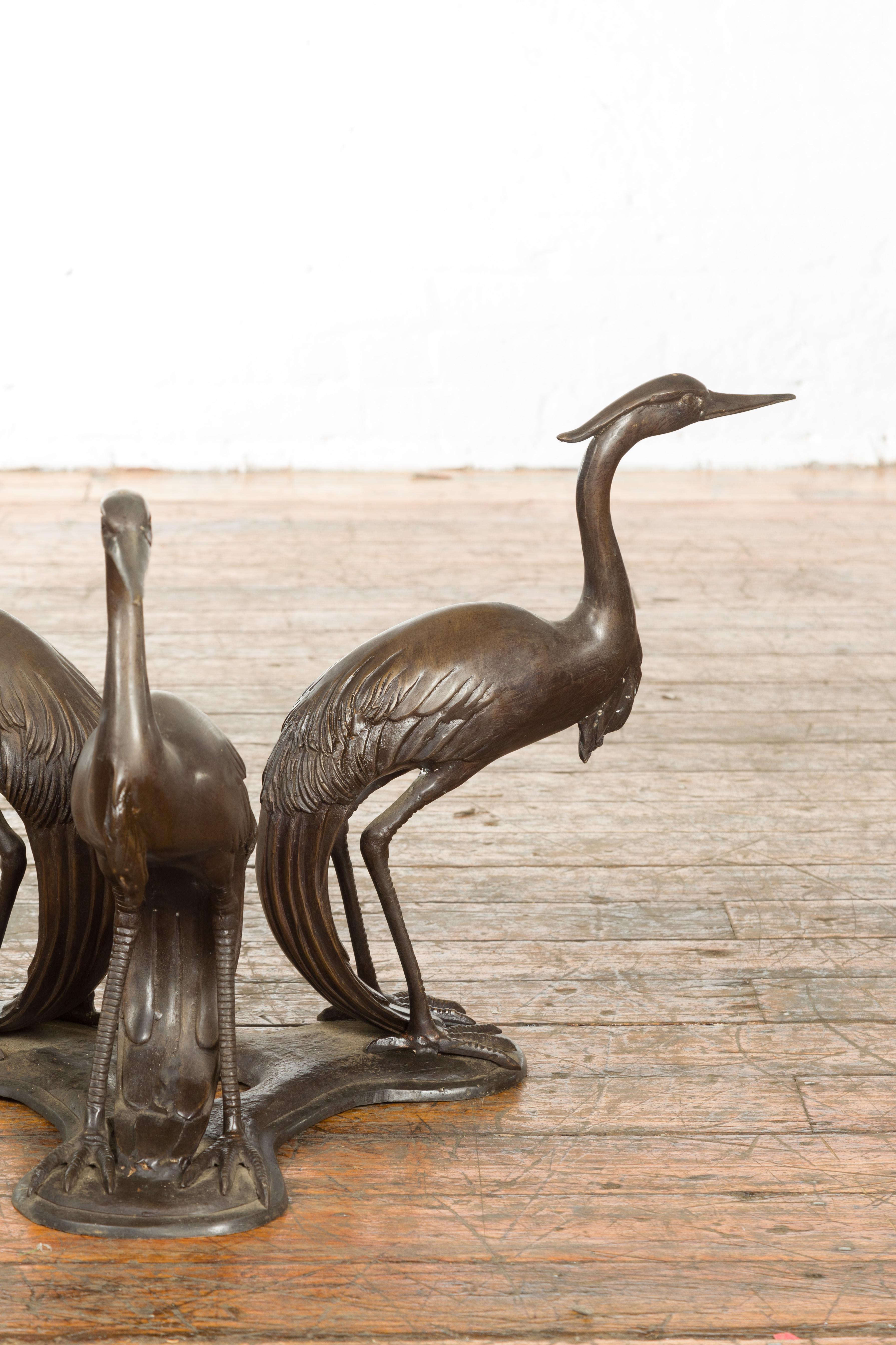 Vintage Lost Wax Cast Bronze Triple Heron Coffee Table Base with Dark Patina For Sale 6