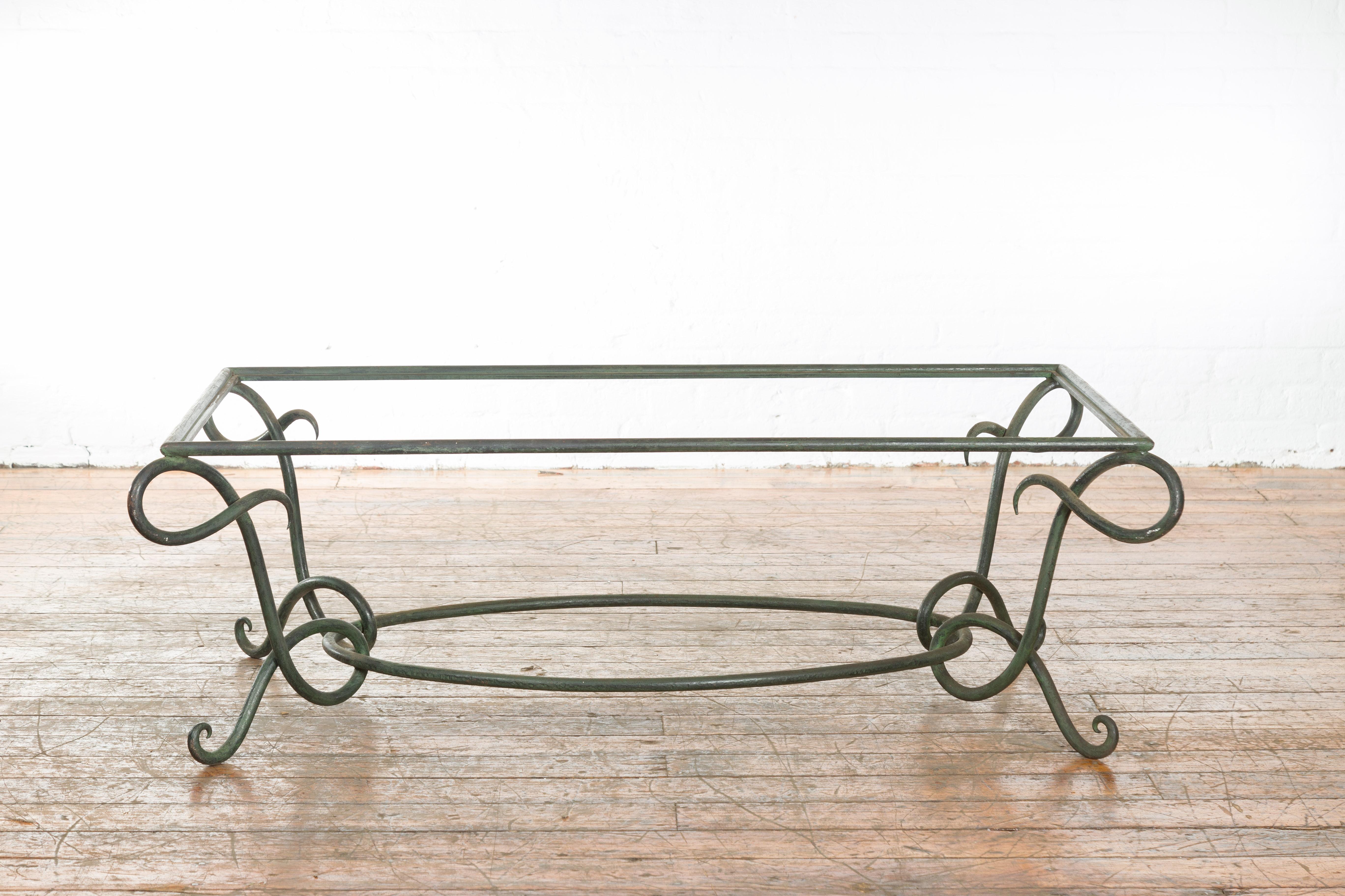 Vintage Lost Wax Cast Bronze Verde Couchtisch Basis mit L-förmigen Beinen im Angebot 5