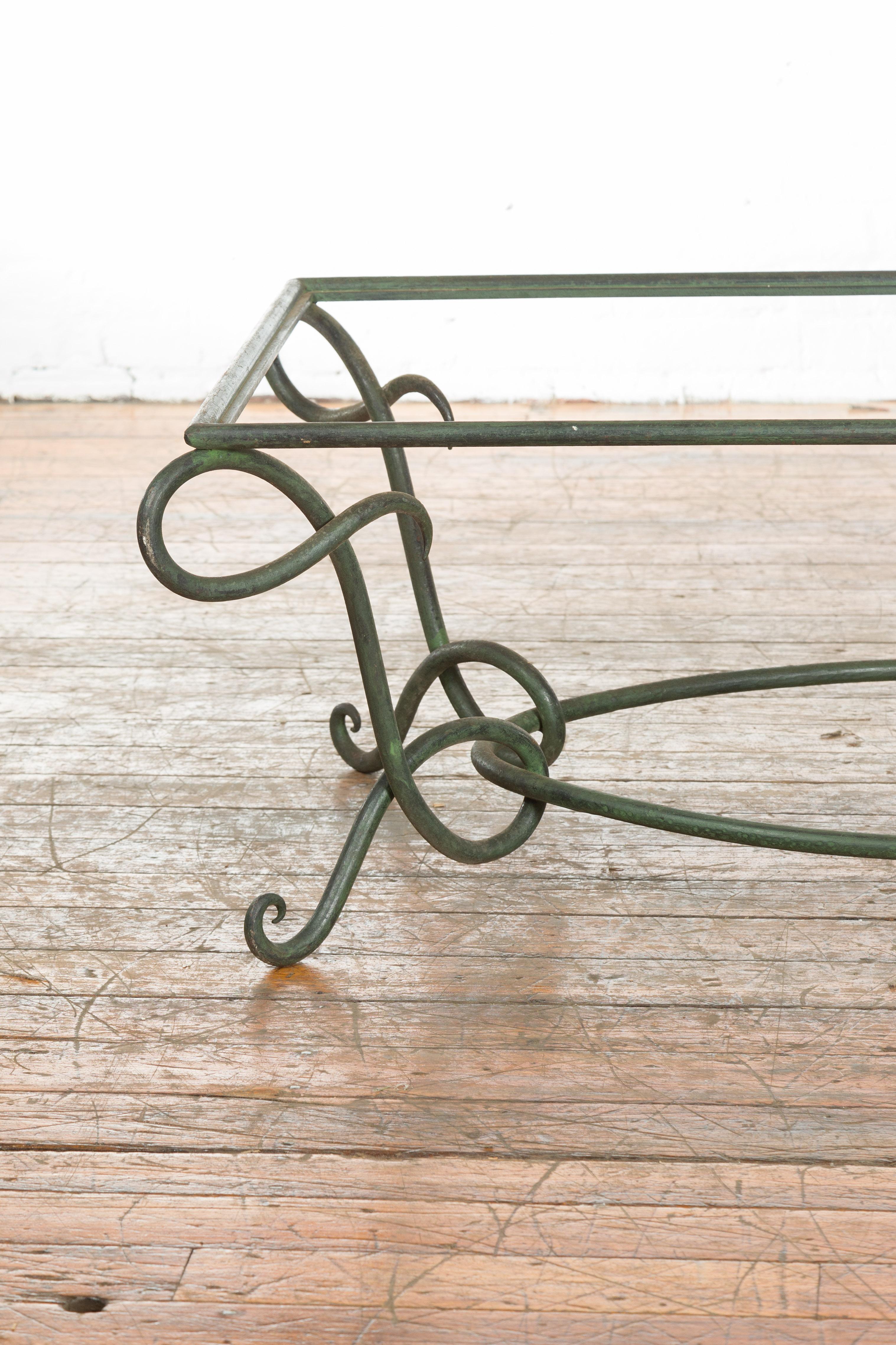 Vintage Lost Wax Cast Bronze Verde Coffee Table Base with L Shaped Legs In Good Condition For Sale In Yonkers, NY