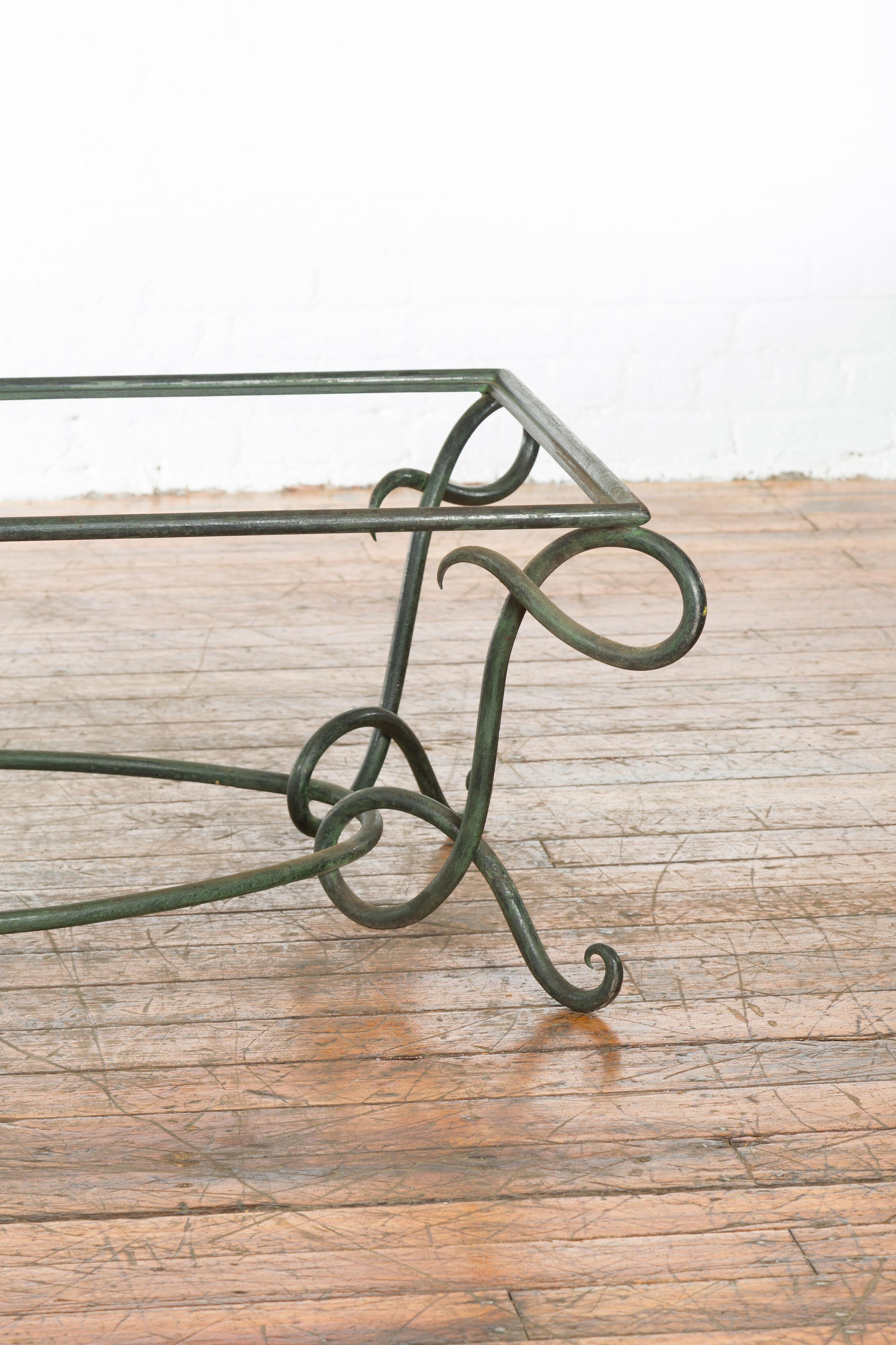 20th Century Vintage Lost Wax Cast Bronze Verde Coffee Table Base with L Shaped Legs For Sale