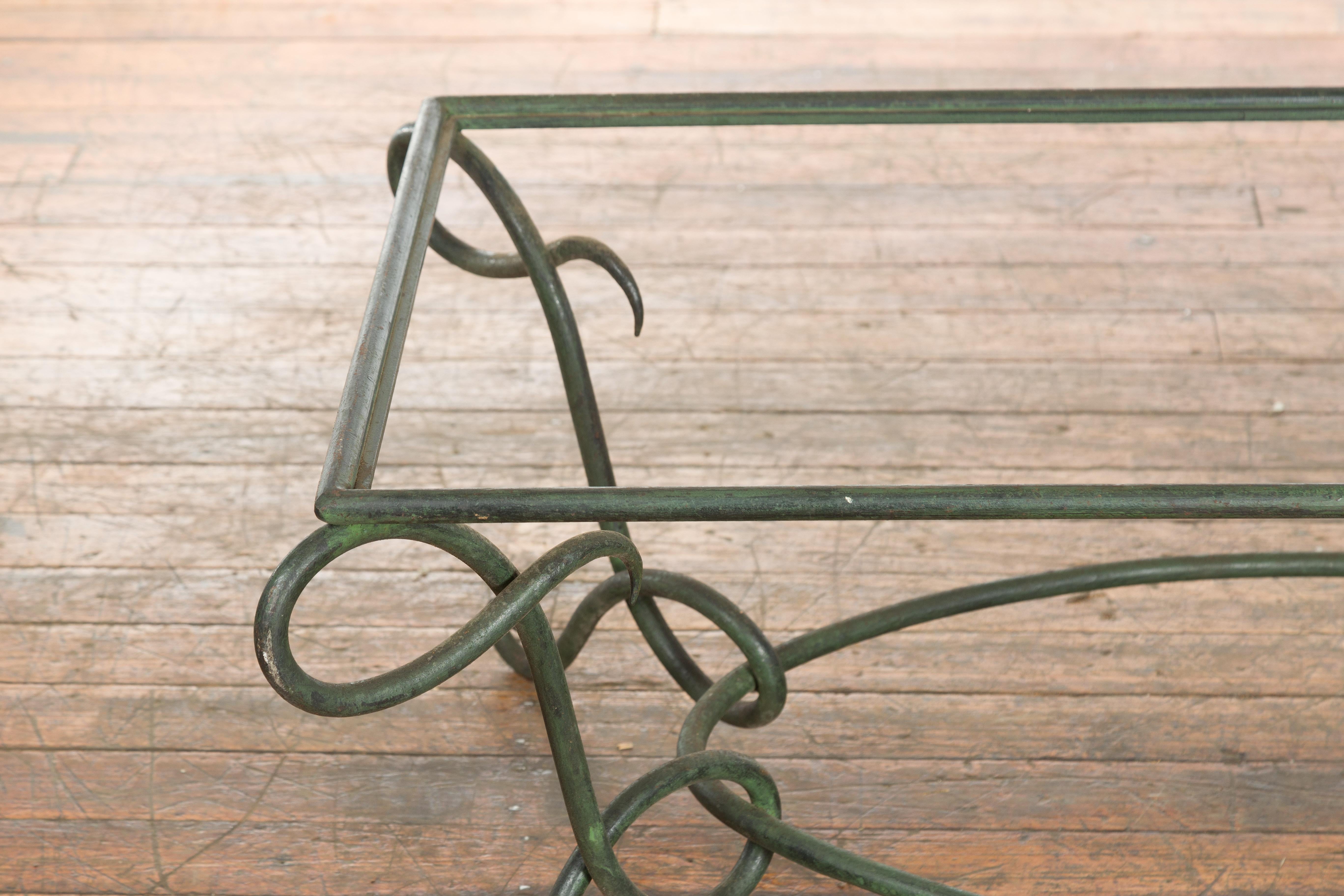 Vintage Lost Wax Cast Bronze Verde Coffee Table Base with L Shaped Legs For Sale 1