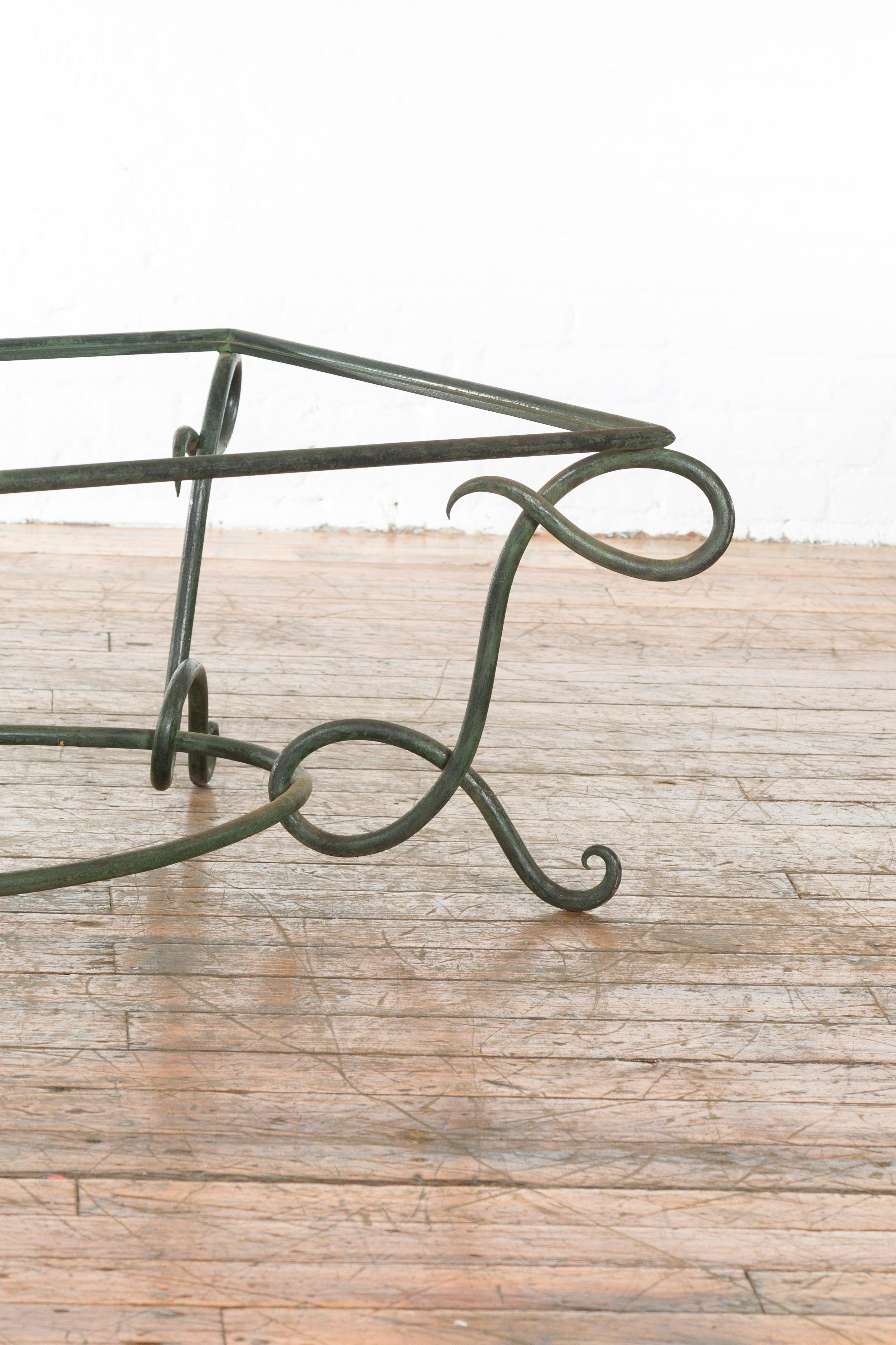 Vintage Lost Wax Cast Bronze Verde Coffee Table Base with L Shaped Legs For Sale 3