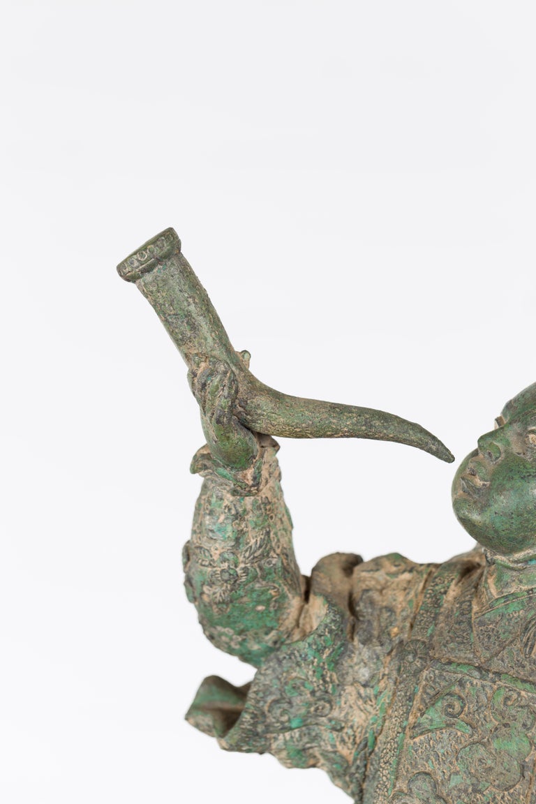 Vintage Lost Wax Cast Verde Bronze Statuette of a Soldier Holding a