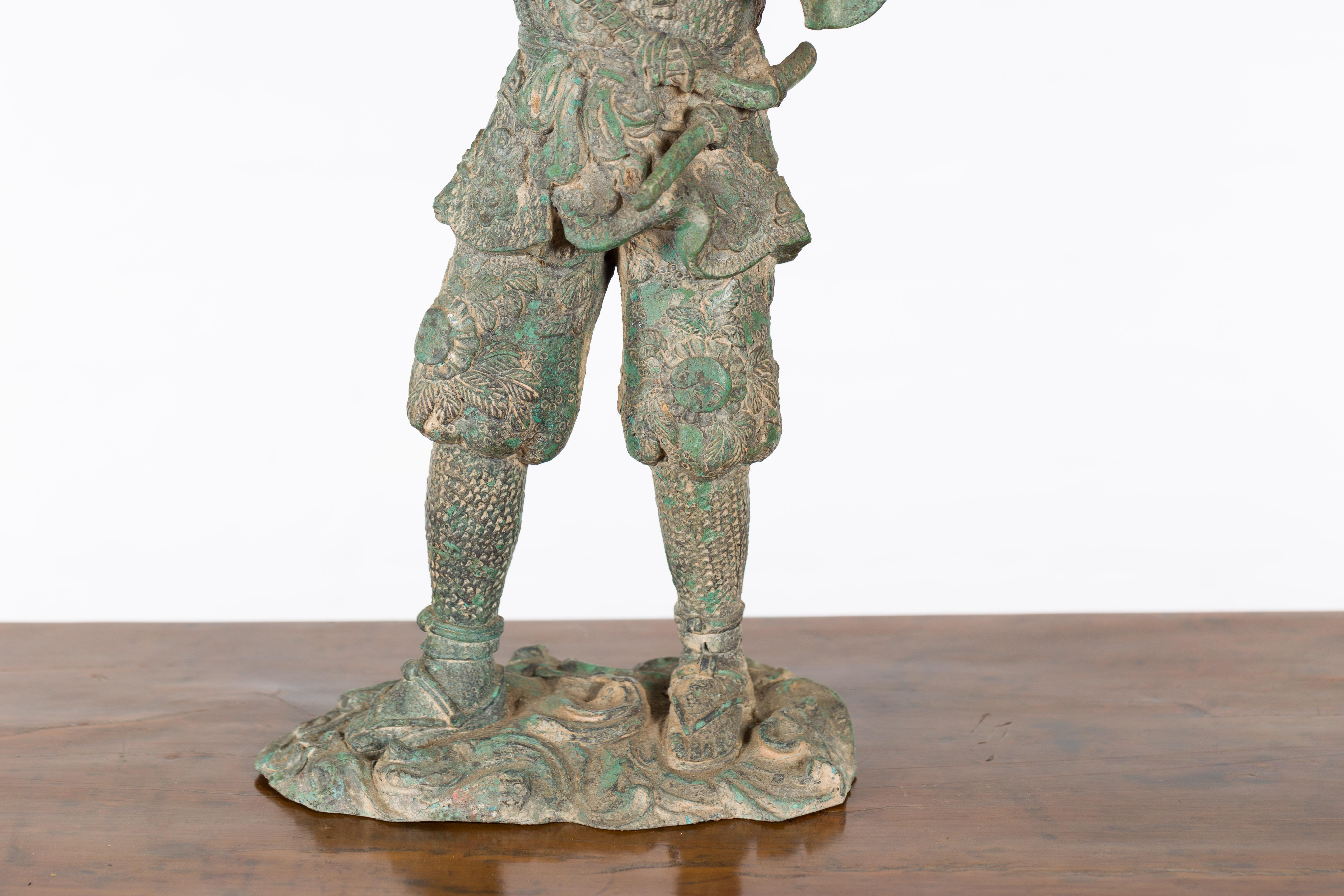 Vintage Lost Wax Cast Verde Bronze Statuette of a Soldier Holding a Horn For Sale 4