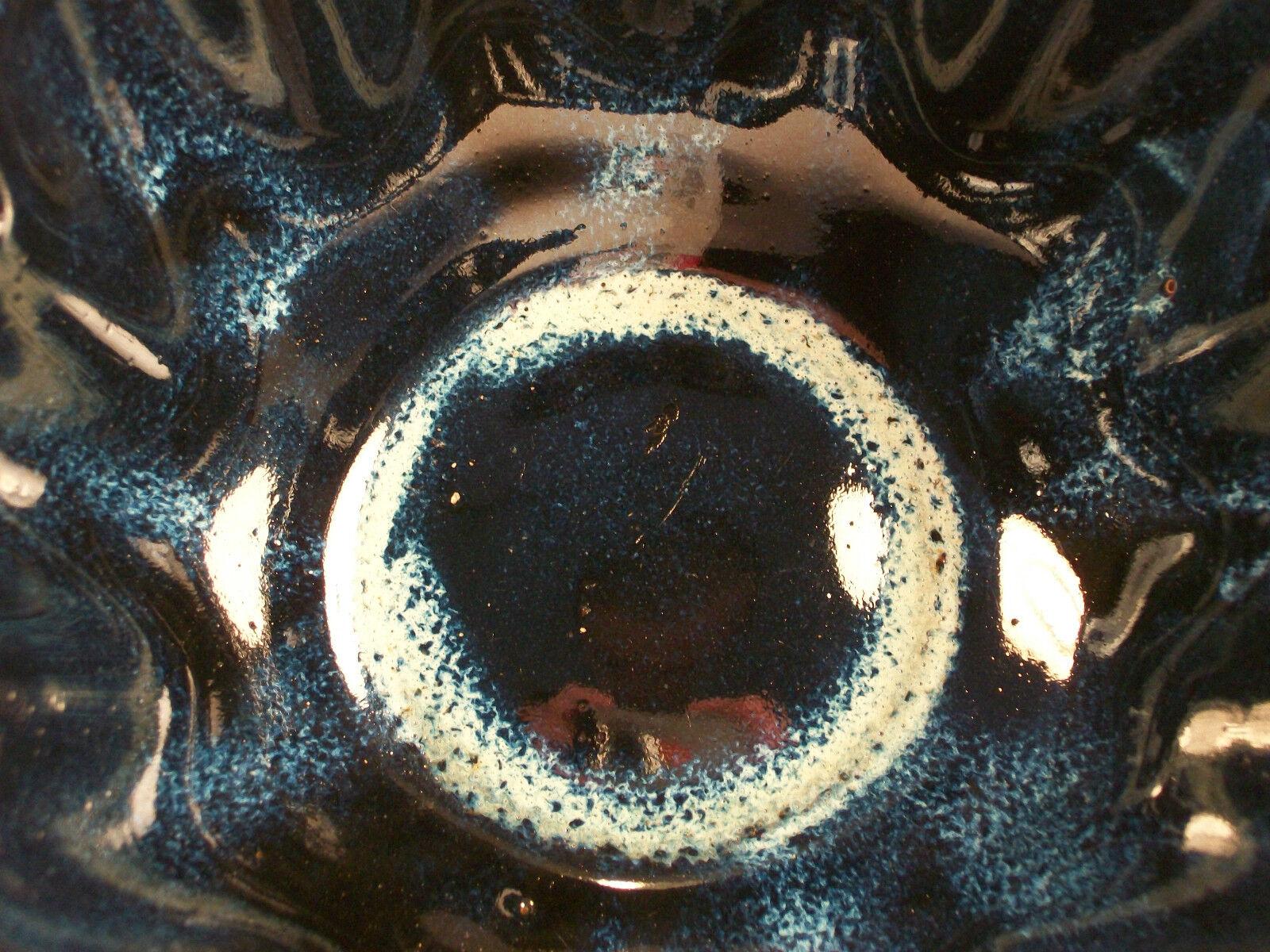 Vintage Lotus Form Ceramic Bowl, Blue Flambe Glaze, China, Late 20th Century For Sale 4