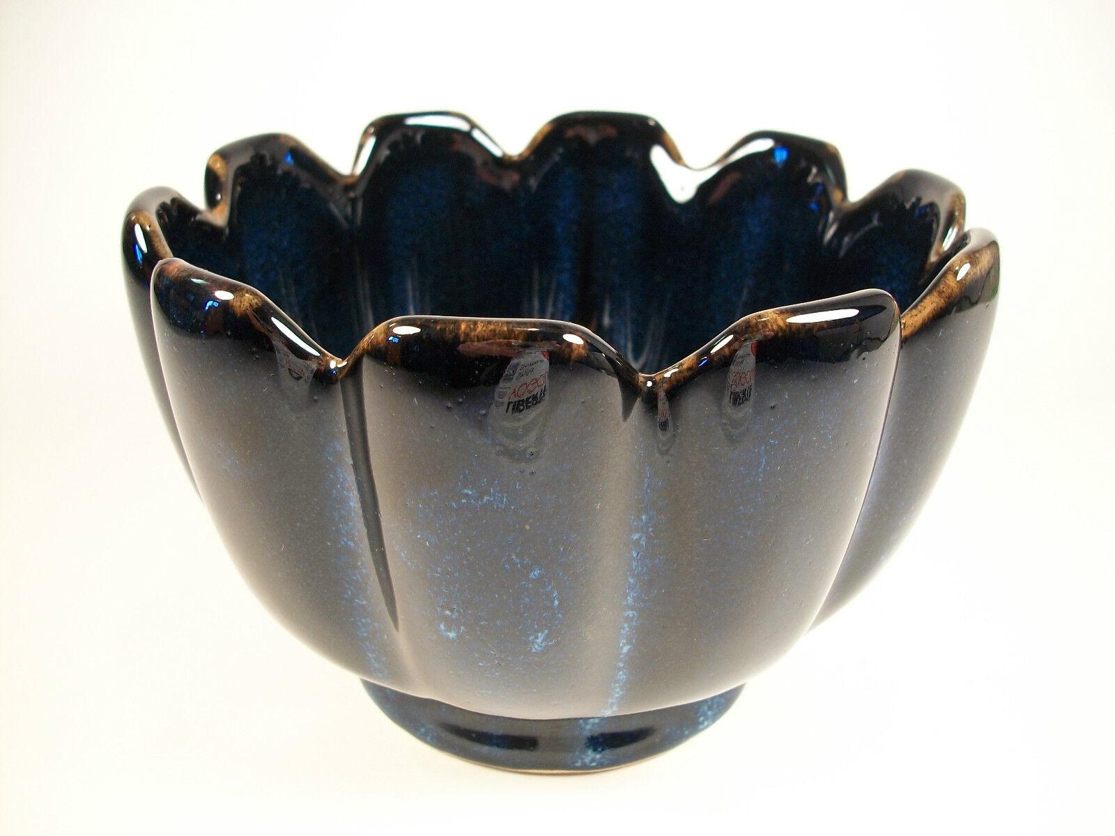 Chinese Export Vintage Lotus Form Ceramic Bowl, Blue Flambe Glaze, China, Late 20th Century For Sale