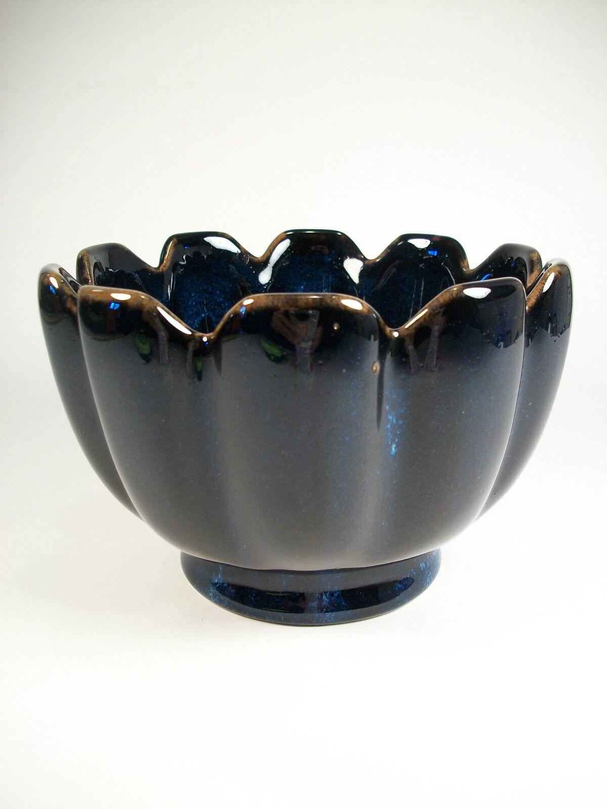 Chinese Vintage Lotus Form Ceramic Bowl, Blue Flambe Glaze, China, Late 20th Century For Sale