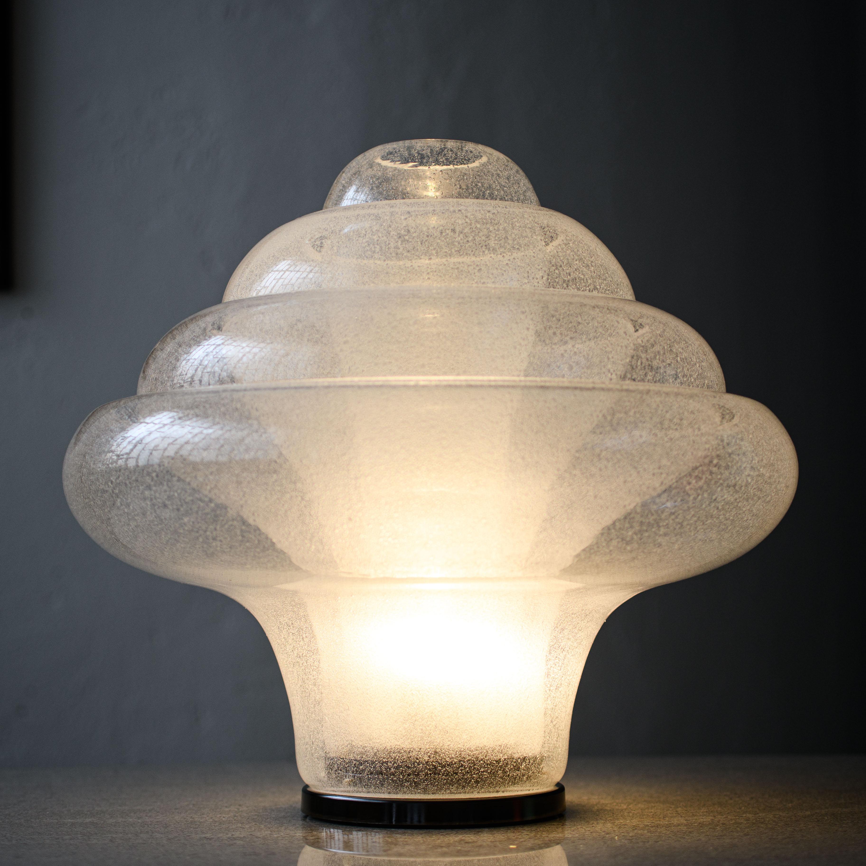 Ère spatiale Lampe de bureau lotus vintage par Carlo Nason pour Mazzega, en verre de Murano soufflé, rare en vente