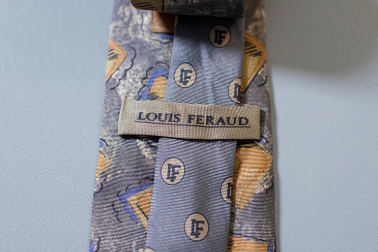 Cravate Vintage Louis Féraud En Soie Jaune - Occasion Superbe État