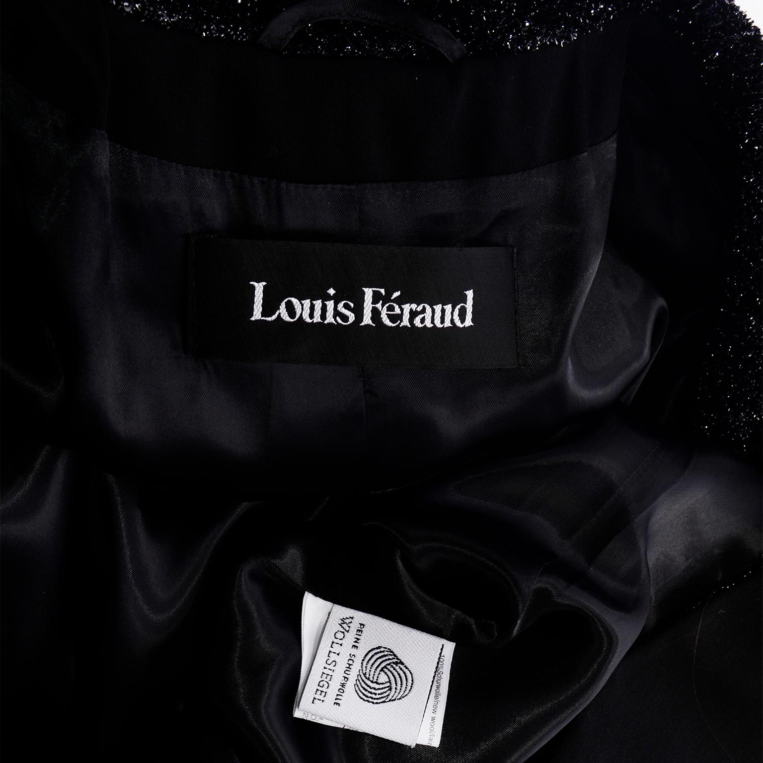Vintage Louis Feraud Black Blazer Style Evening Coat w Sparkle Fuzzy Lapels 4