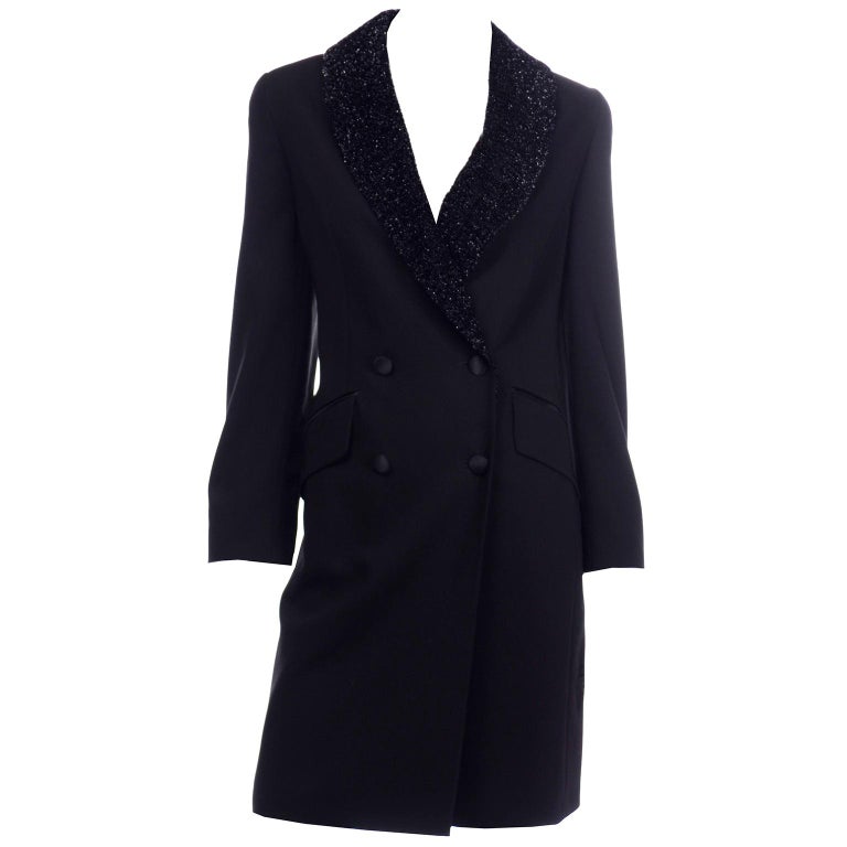 Vintage Louis Feraud Black Blazer Style Evening Coat w Sparkle Fuzzy ...
