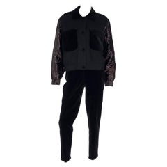 Retro Louis Feraud Black Bomber Jacket w Quilted Satin Sleeves & Pants Outfit