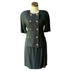 Vintage LOUIS FERAUD Couture Two Piece Ensemble Black CLASSIC Skirt Jacket 6