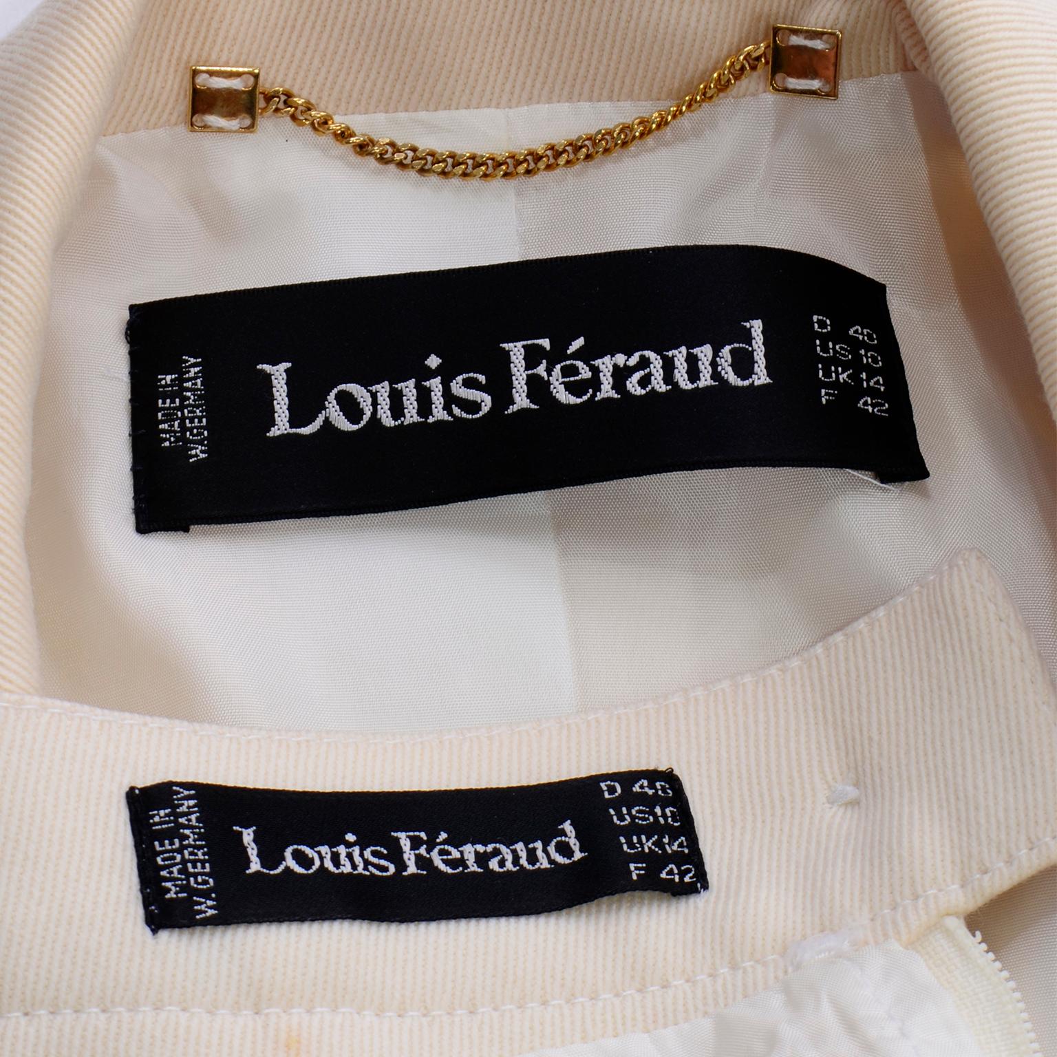 Vintage Louis Feraud Cremefarbener Anzug mit Jacke und Rock 1980er im Angebot 4
